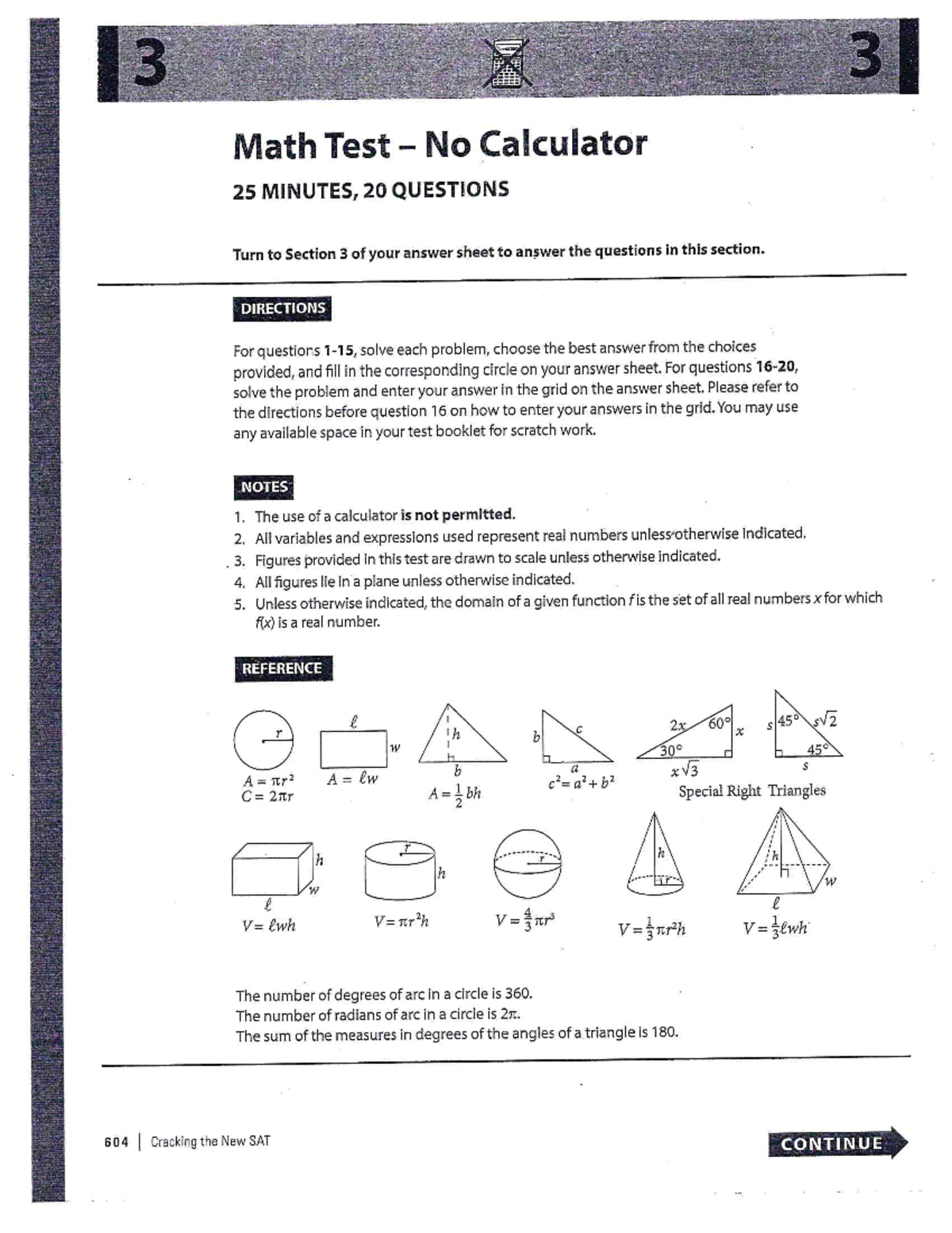 SAT Math #2 - practice math test - 3 3 Math Test No Calculator 25 ...