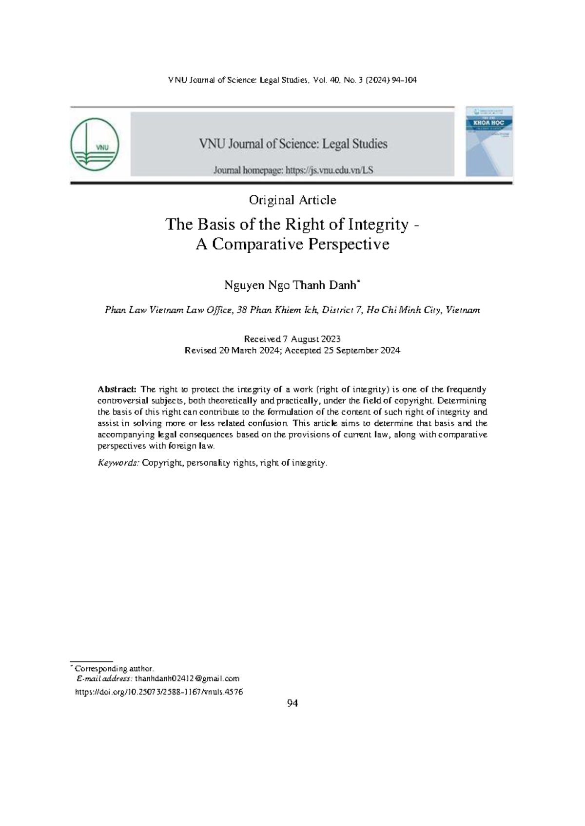 VNU Journal of Science: Legal Studies, Vol. 40, No. 3 (2024) - The ...