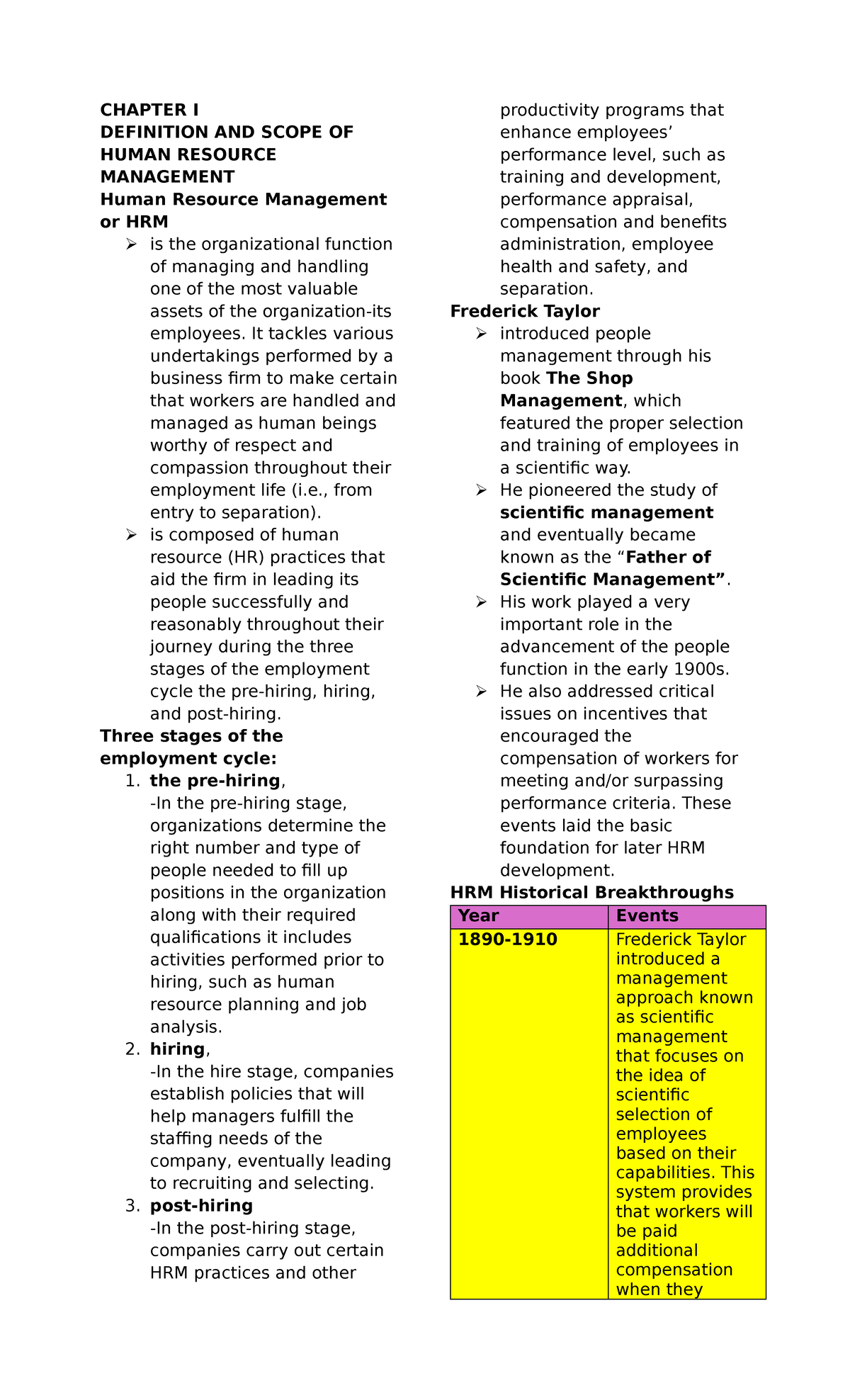 Human Resource Management (HRM) Chapter I: Definition & Scope - Studocu