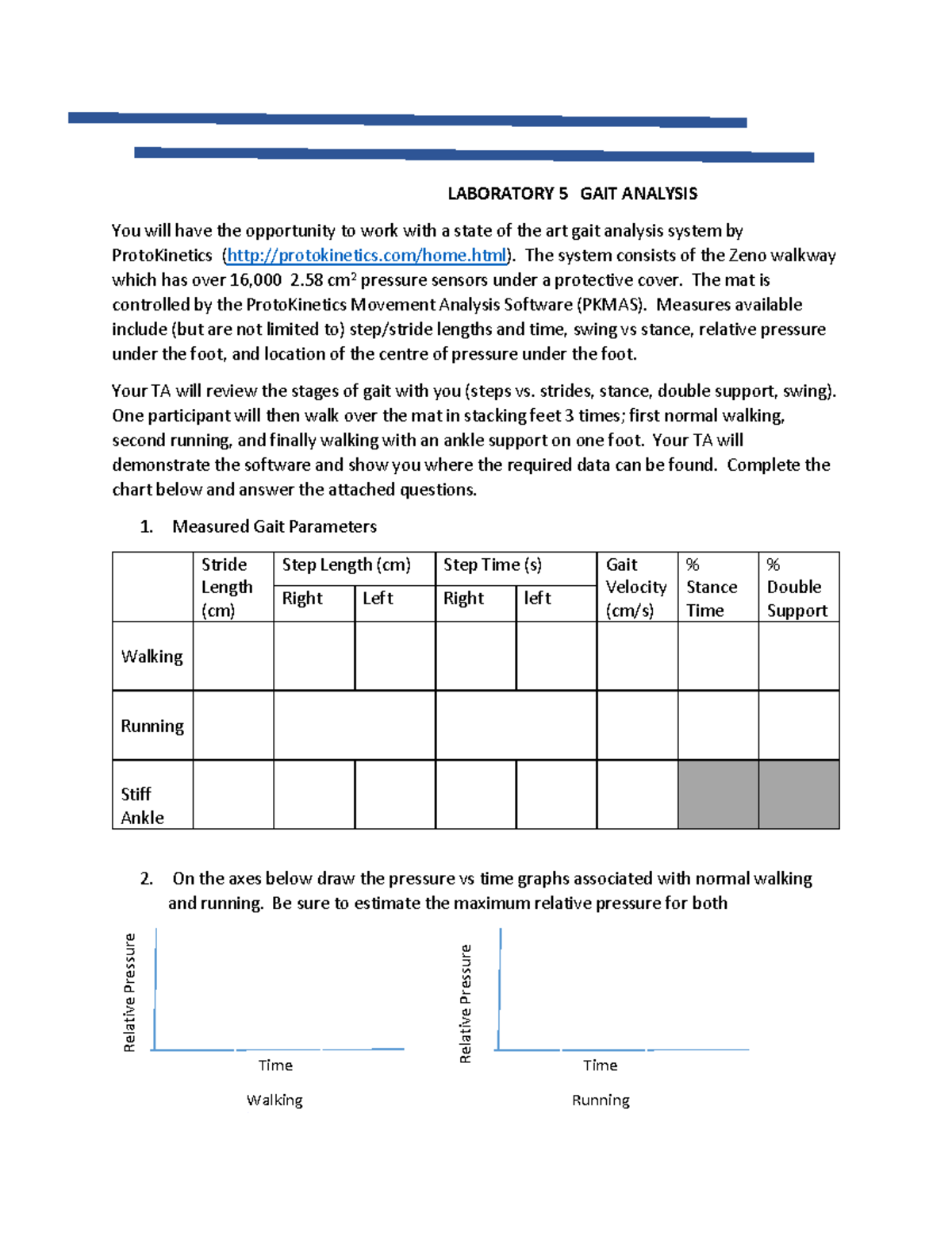 Laboratory 5: Gait analysis using ProtoKinetics system - Studocu
