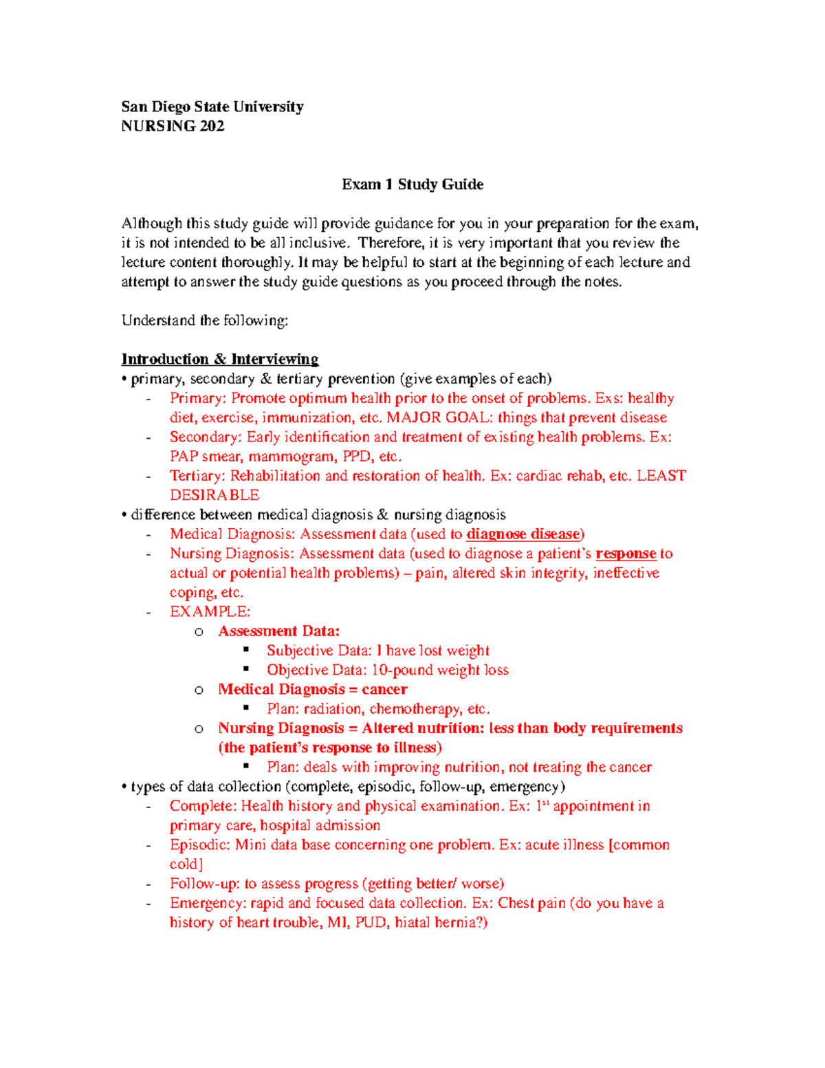 NURS 202 Exam 1 Comprehensive Study Guide for Nursing Students - Studocu
