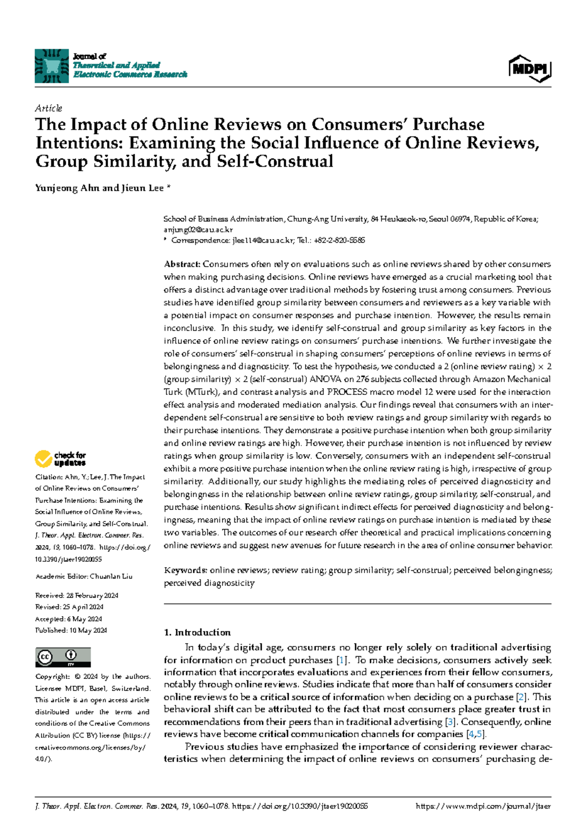 The Impact of Online Reviews on Purchase Intentions: A Study (BUS 2024 ...
