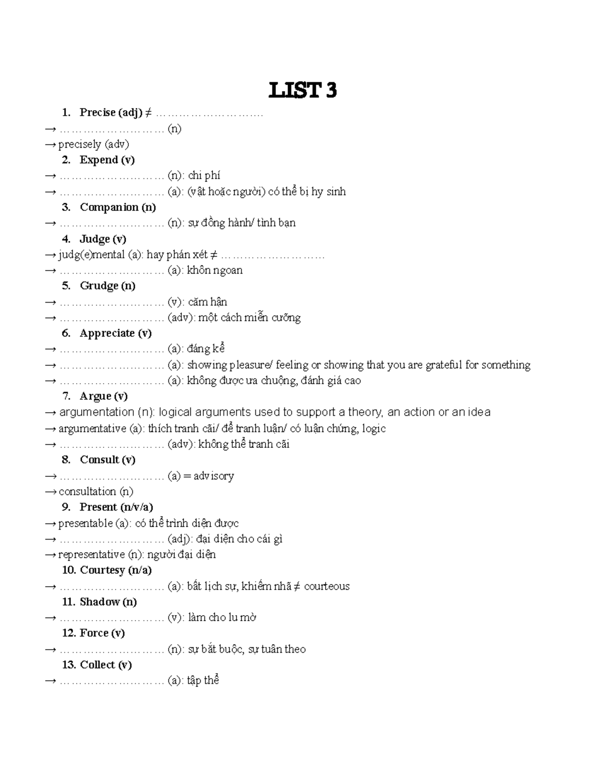 Word List 13 - Vocabulary Terms and Definitions for Study - Studocu
