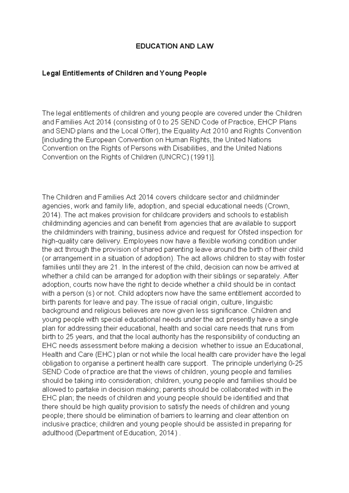 EDUCATION AND LAW - Legal Rights of Children and Young People - Studocu