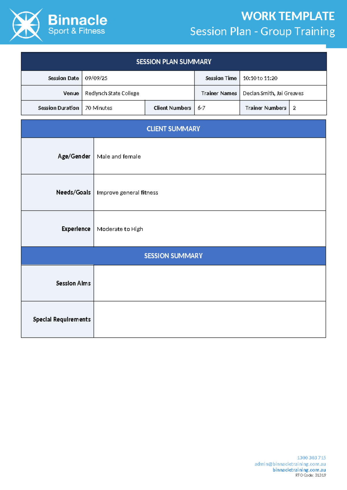 Session Plan - Group Training (RTO 31319) Summary - Studocu