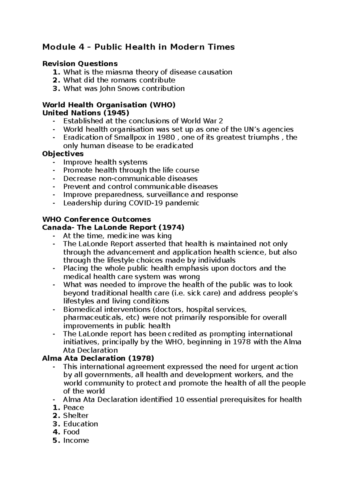 Module 4 Public Health: Key Concepts and Global Initiatives Notes - Studocu