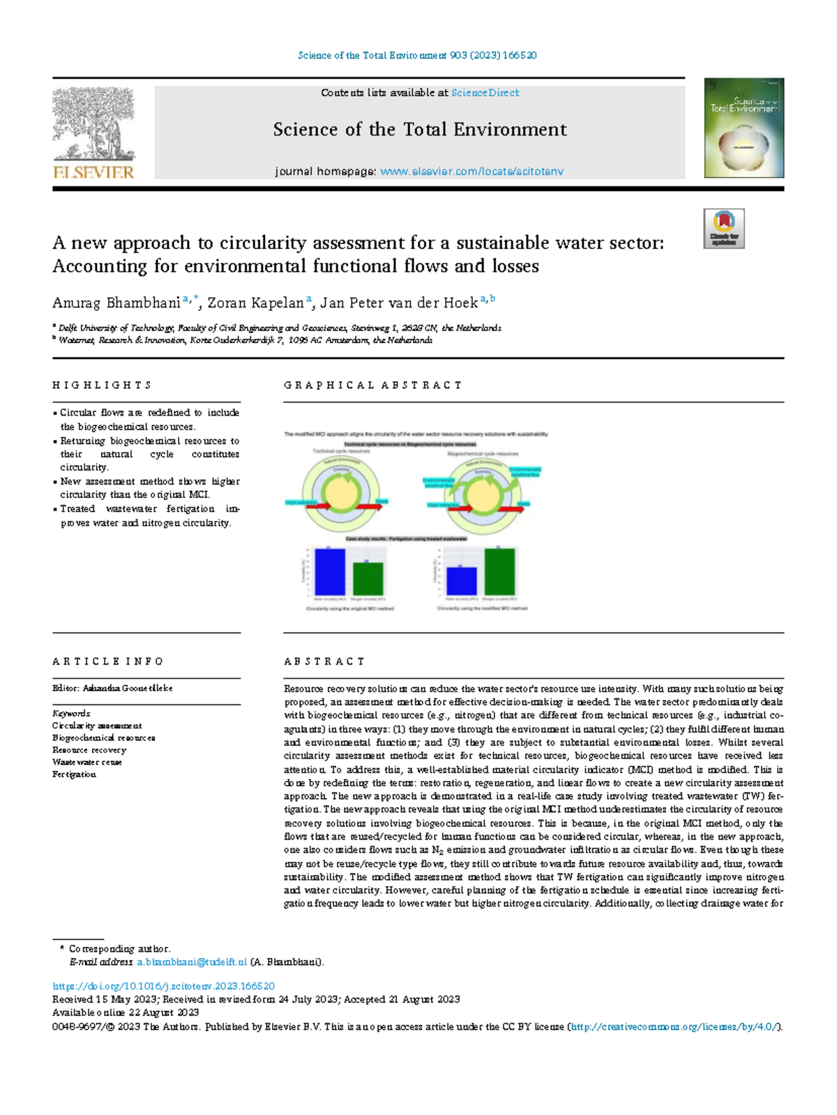 A New Circularity Assessment Method for Sustainable Water Management ...