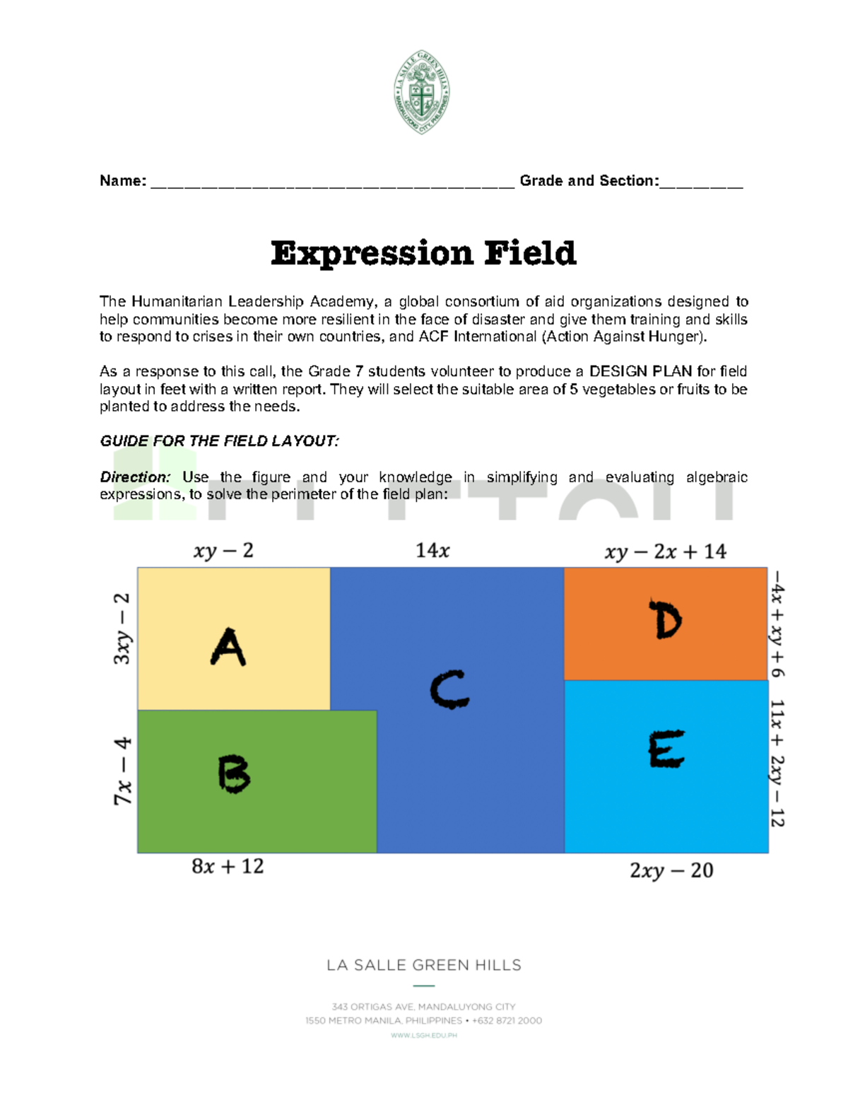 MATH Second Trimester Performance TASK - Name