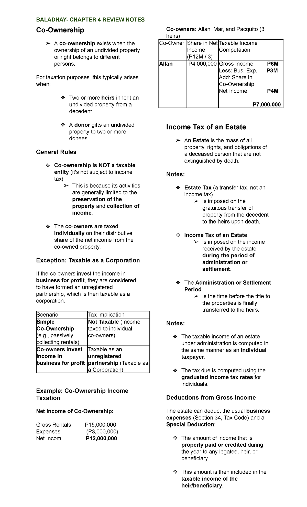 Baladhay - CHAPTER 4 Taxation of Undivided Property & Estates Notes ...
