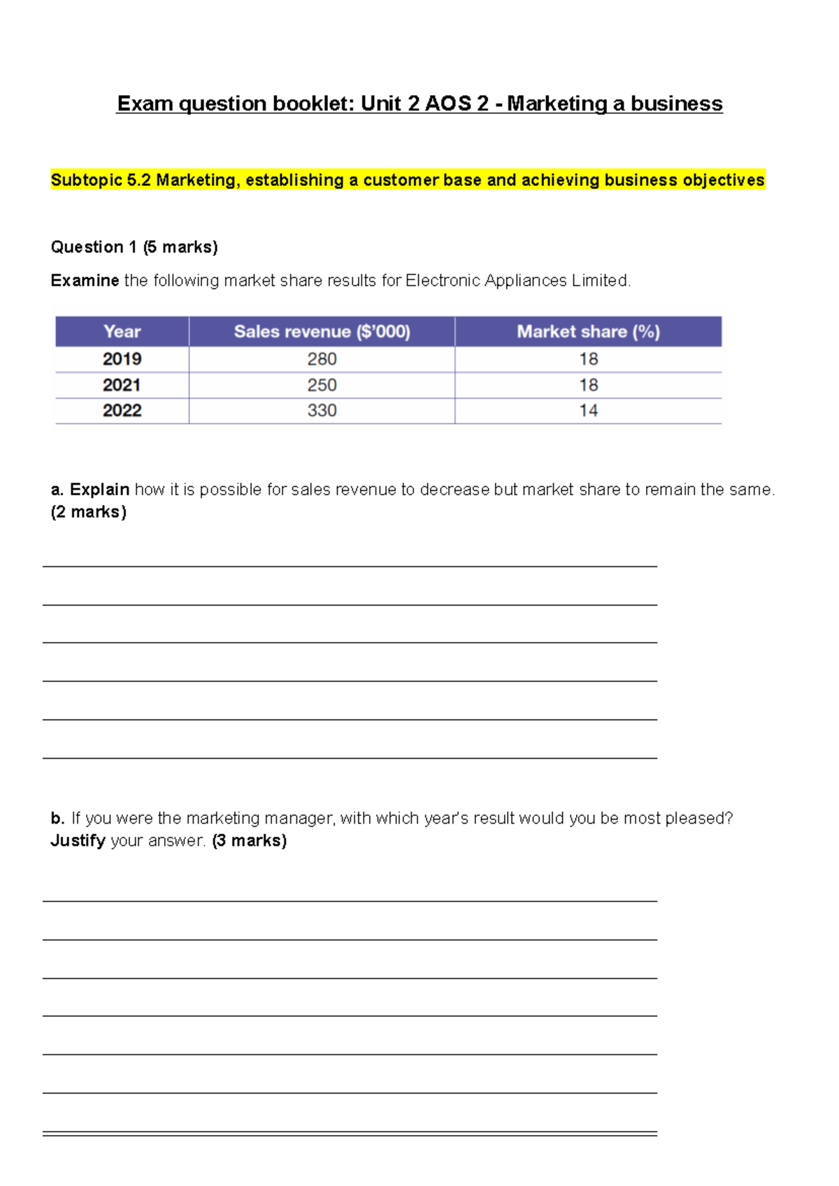 Business SAC Practice: Unit 2 AOS 2 Marketing Strategies and Customer ...