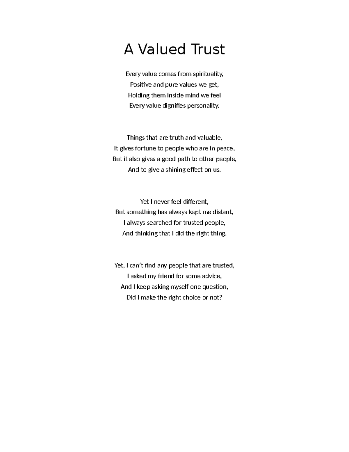 The Valued Trust - Prob helpful I guess - A Valued Trust Every value ...