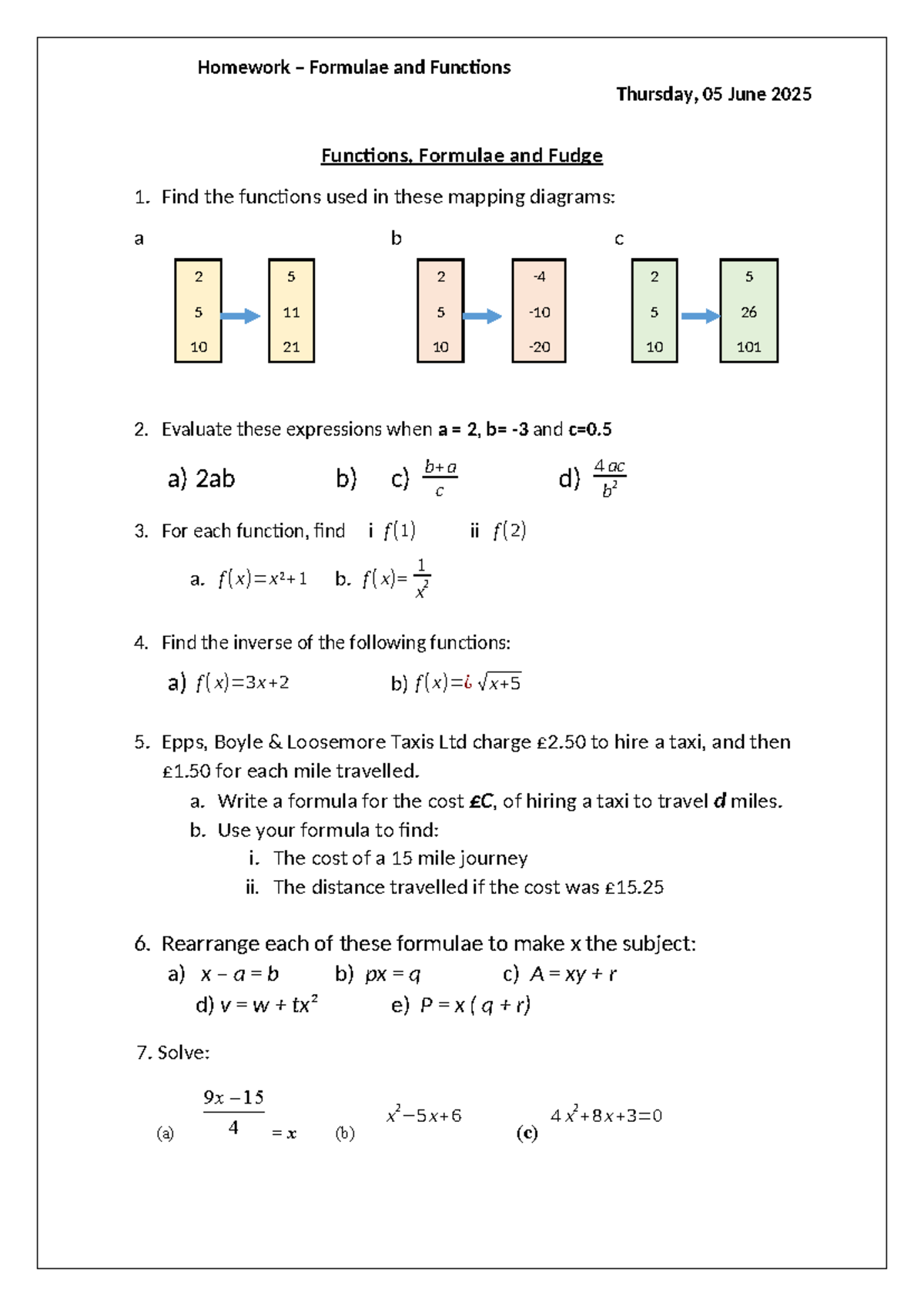 Homework on Formulae & Functions - 8th Grade - 05 June 2025 - Studocu