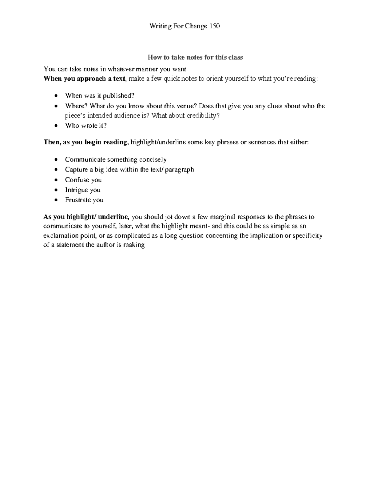 Writing For Change 150: Effective Note-Taking Strategies - Studocu
