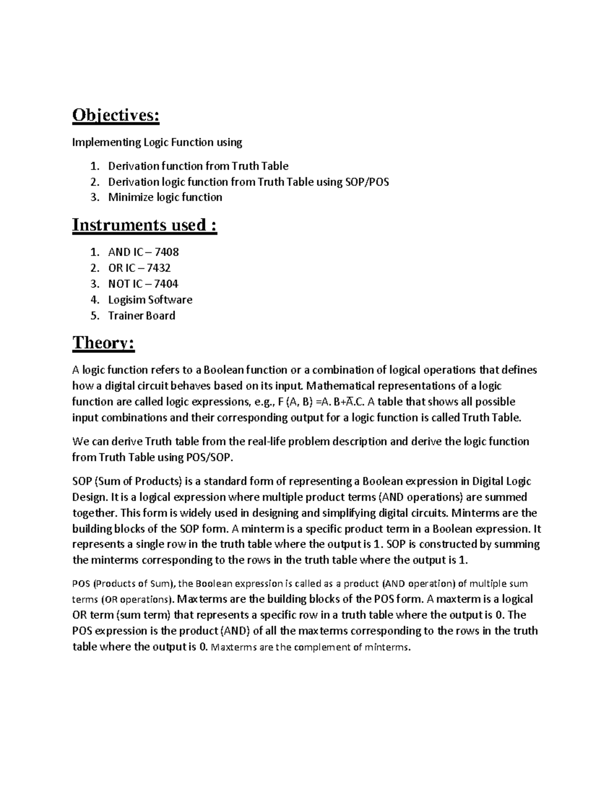 Lab Report on Experiment 2: Logic Function Implementation - Studocu