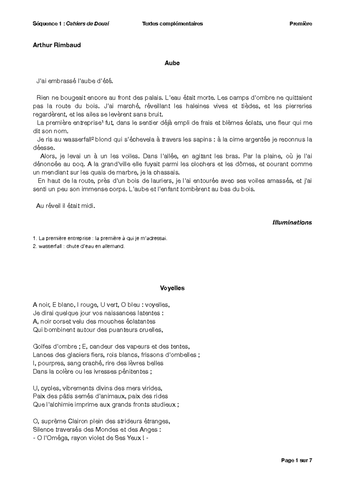 Séquence 1 : Textes et Documents Complémentaires - Première Rimbaud et ...