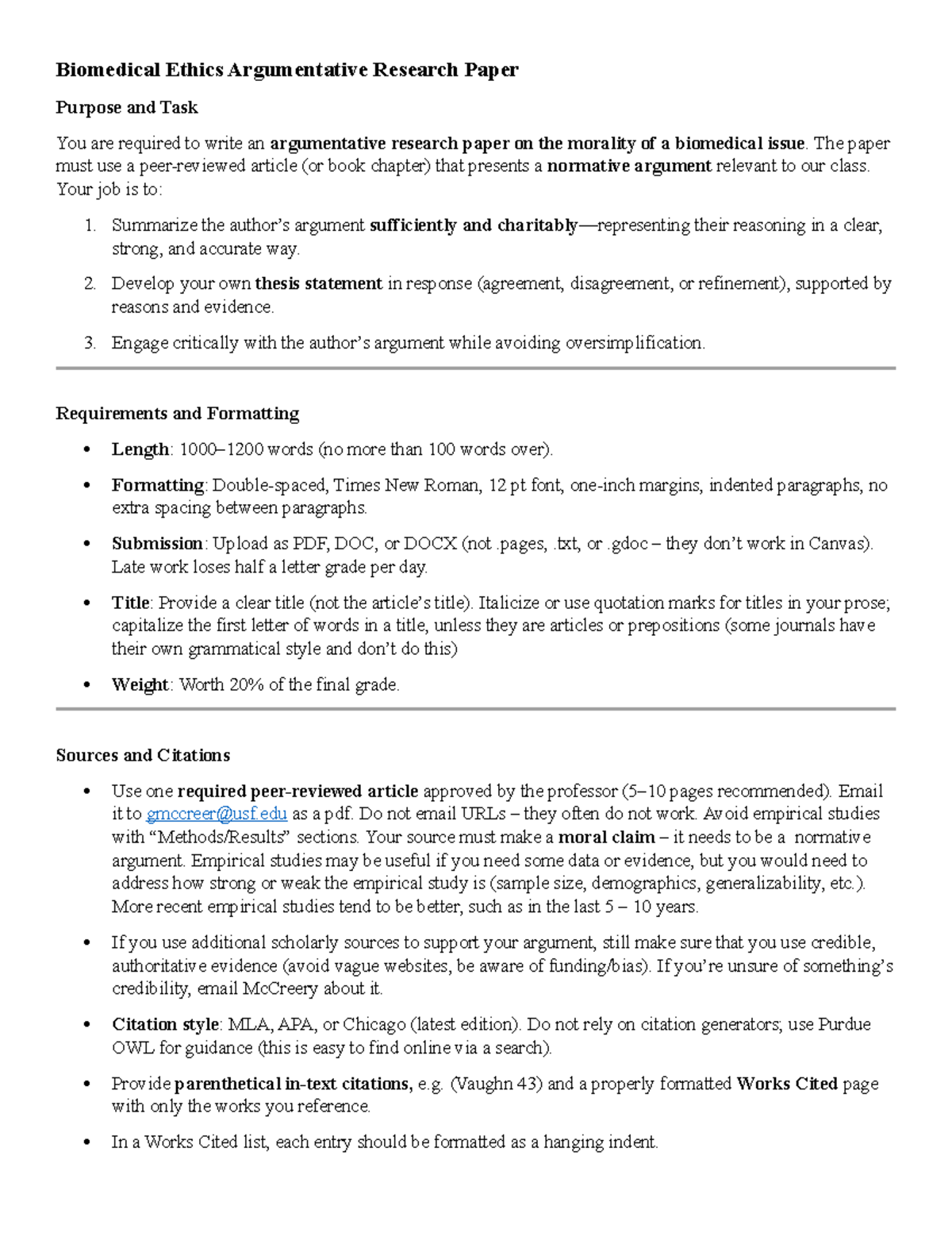 Biomedical Ethics Argumentative Research Paper Guidelines - Studocu