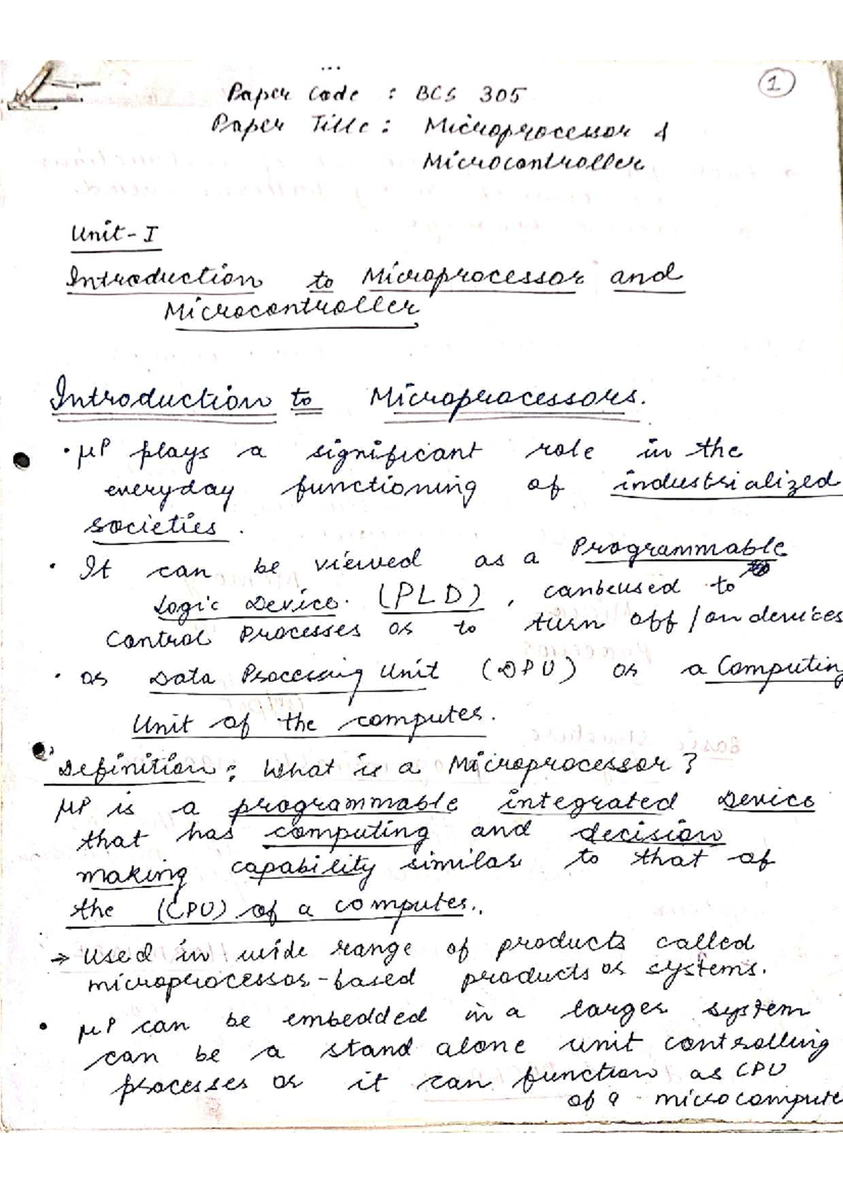 BCS 305 1: Introduction to Microprocessors and Microcontrollers - Studocu