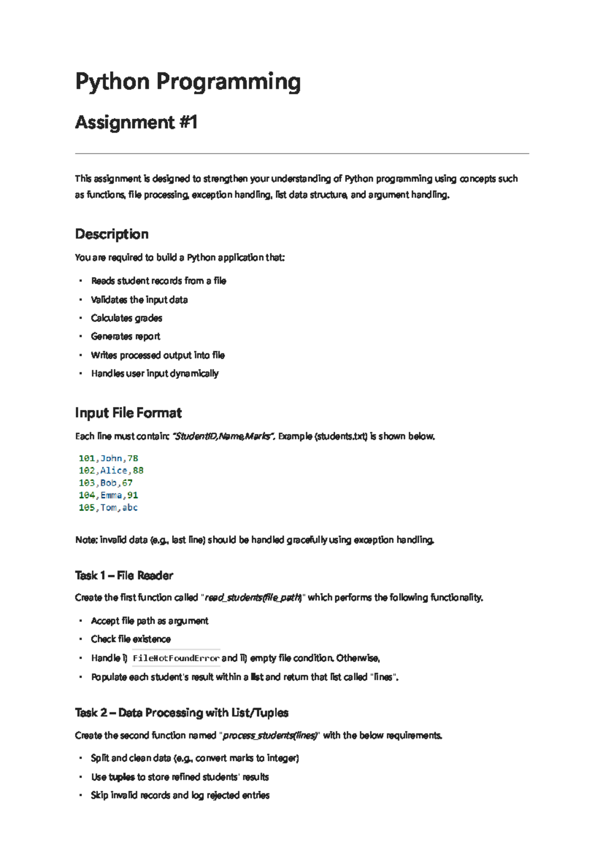 Python Programming - Obligatorisk 1: Oppgavebeskrivelse - Studocu
