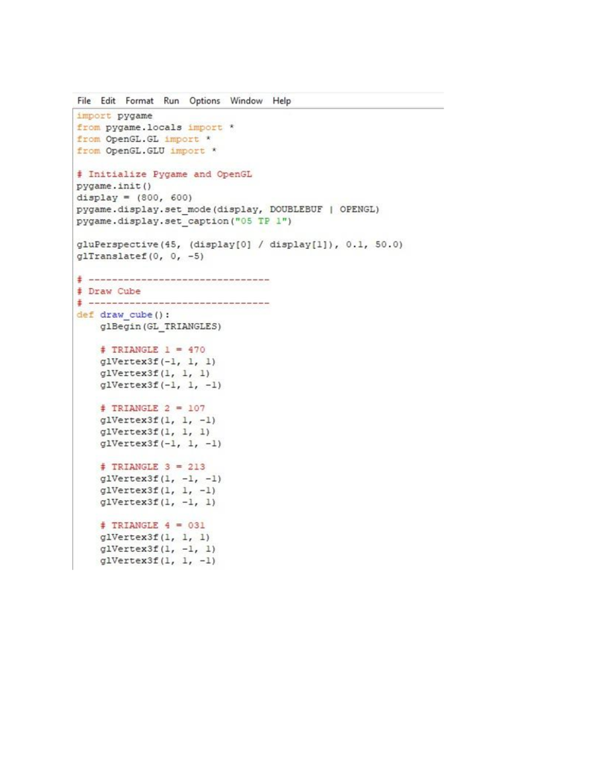 CGP TP1 Pre-Finals: Pygame & OpenGL Cube Drawing Code - Studocu