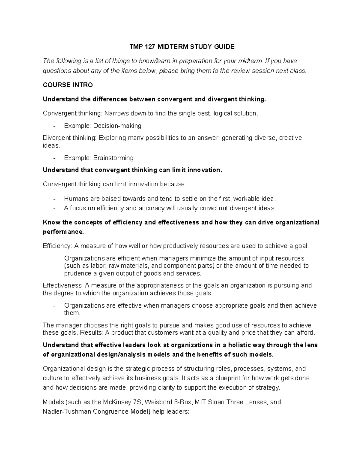TMP 127 MIDTERM STUDY GUIDE - Studocu
