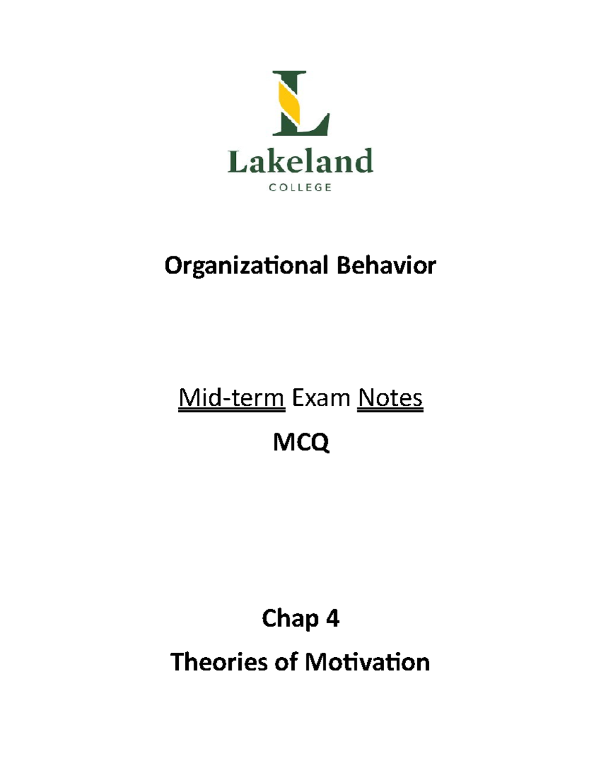 Organizational Behavior MGMT 201 Midterm Exam Study Notes & Key ...
