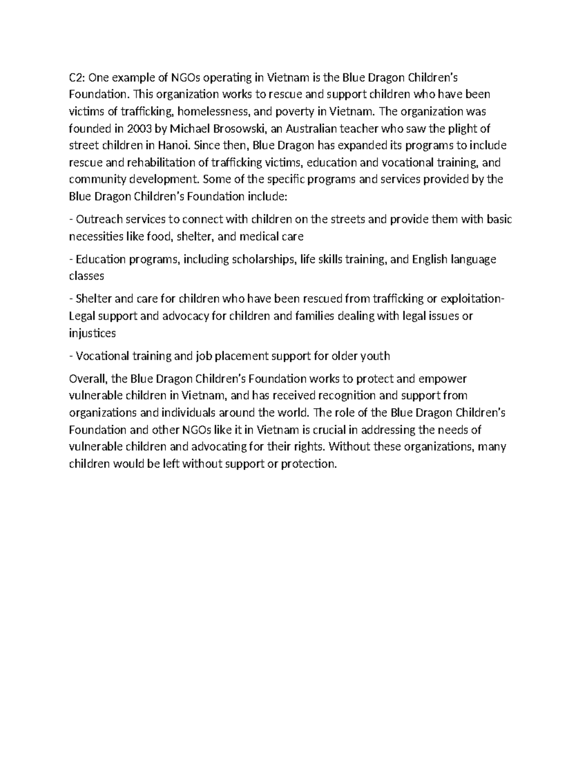 C2: The Role of NGOs in Vietnam: Case Study of Blue Dragon Foundation ...