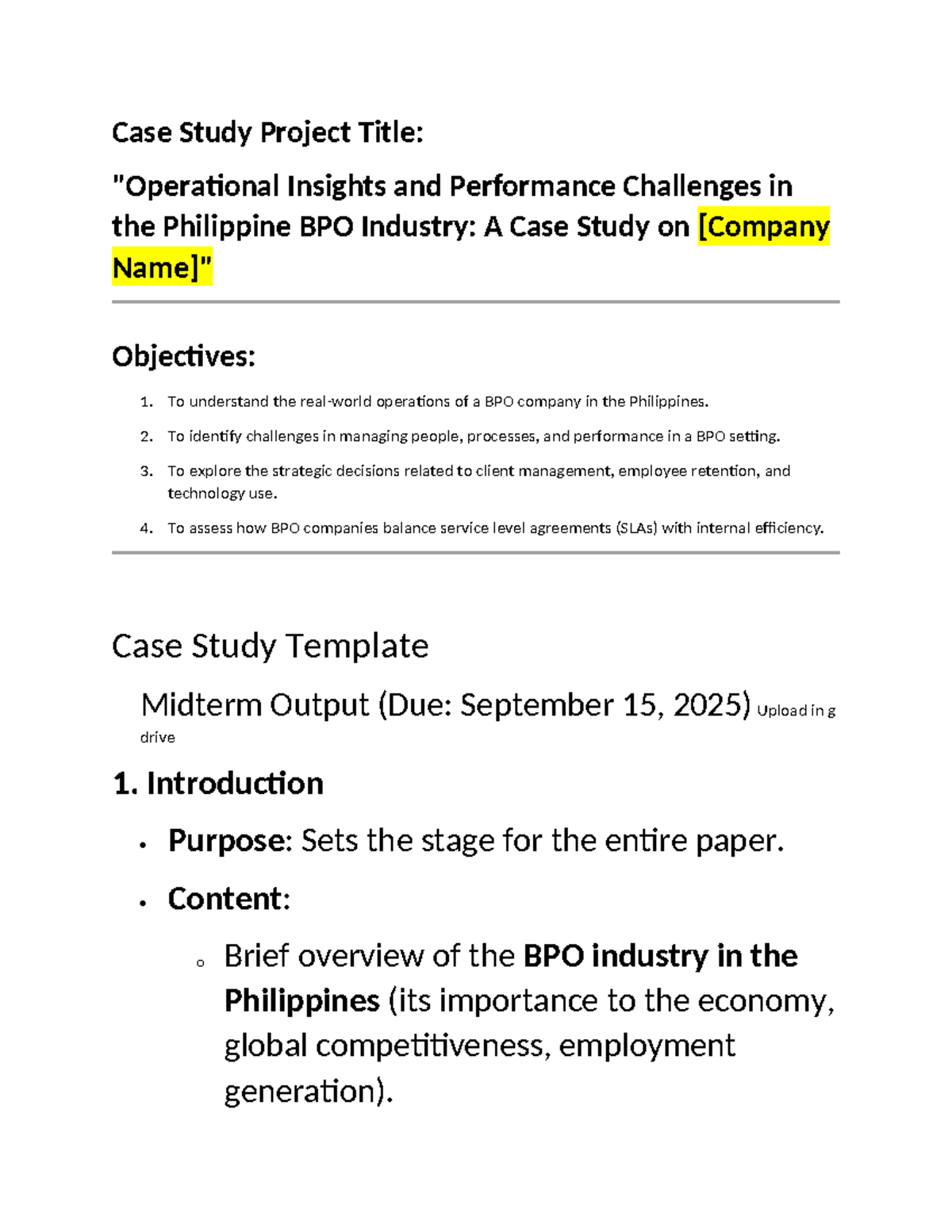 BPO-Case Study Midterm: Insights & Challenges in Philippine Industry ...