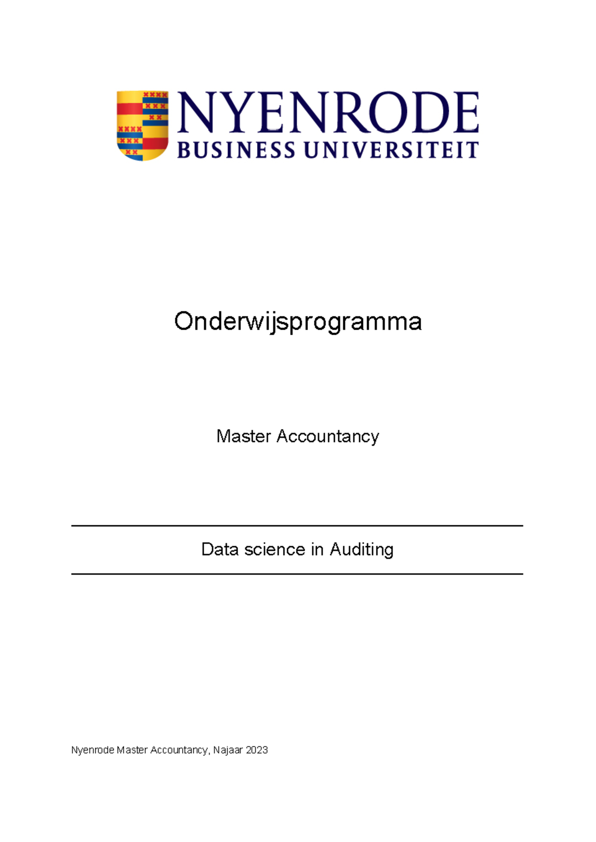 Onderwijsprogramma DSA-11: Data Science in Auditing Najaar 2023 ...