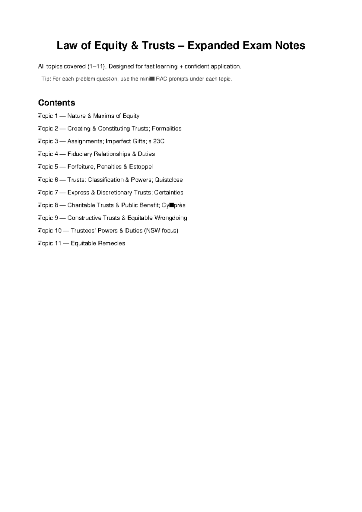 Equity Trusts Exam Notes (LAW123) - Comprehensive Study Guide - Studocu
