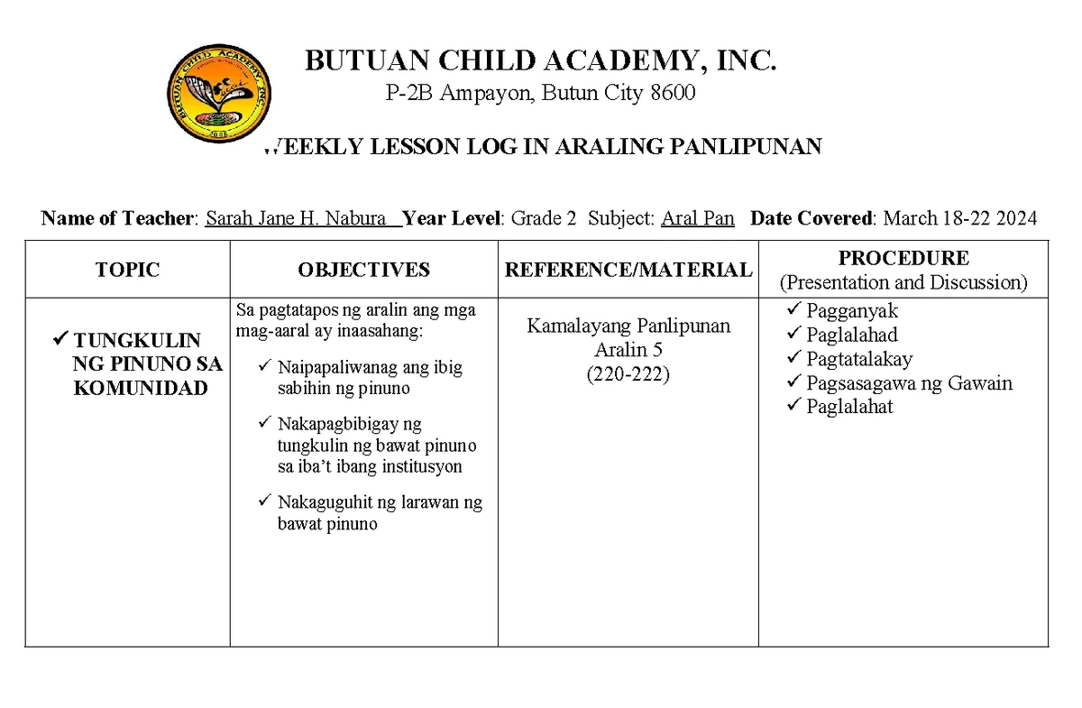 WLL-6 - WEEKLY LESSON LOG: PANANAKOP NG HAPONES SA PILIPINAS - Studocu