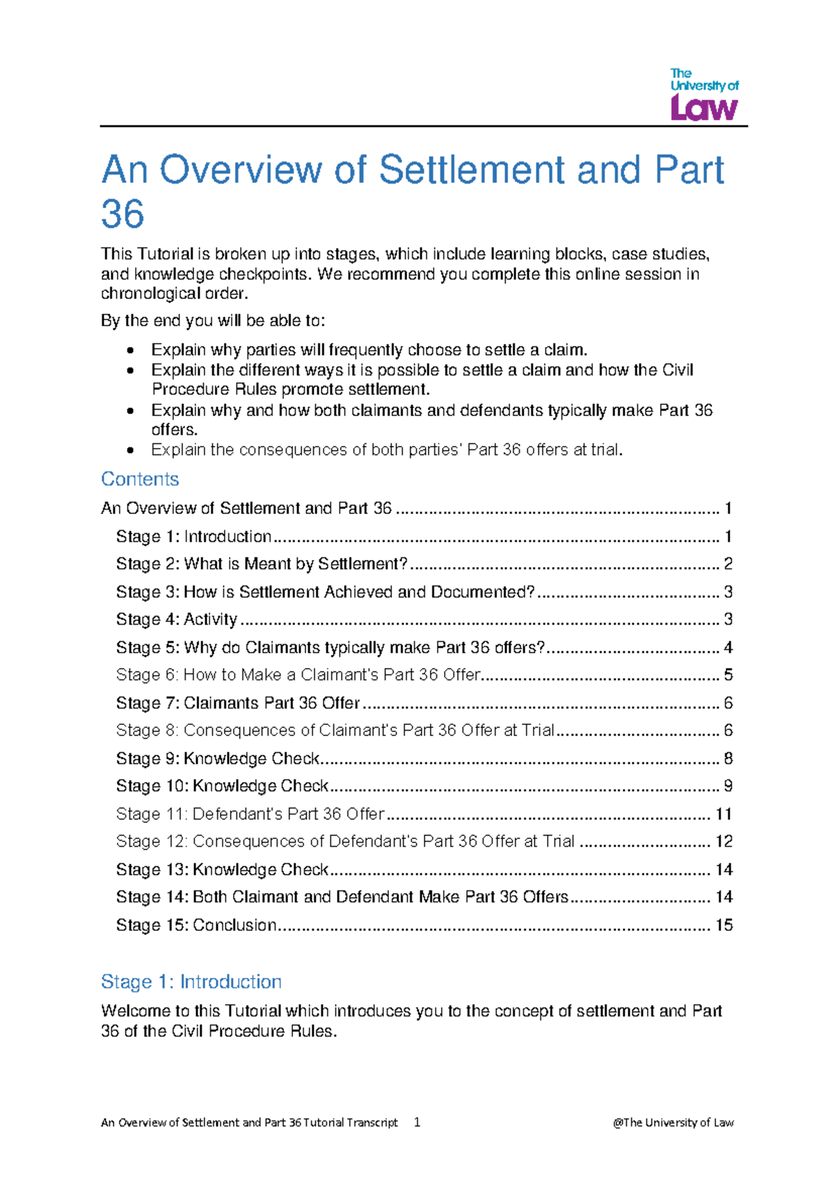 Transcript An Overview of Settlement and Part 36 001801 - An Overview ...