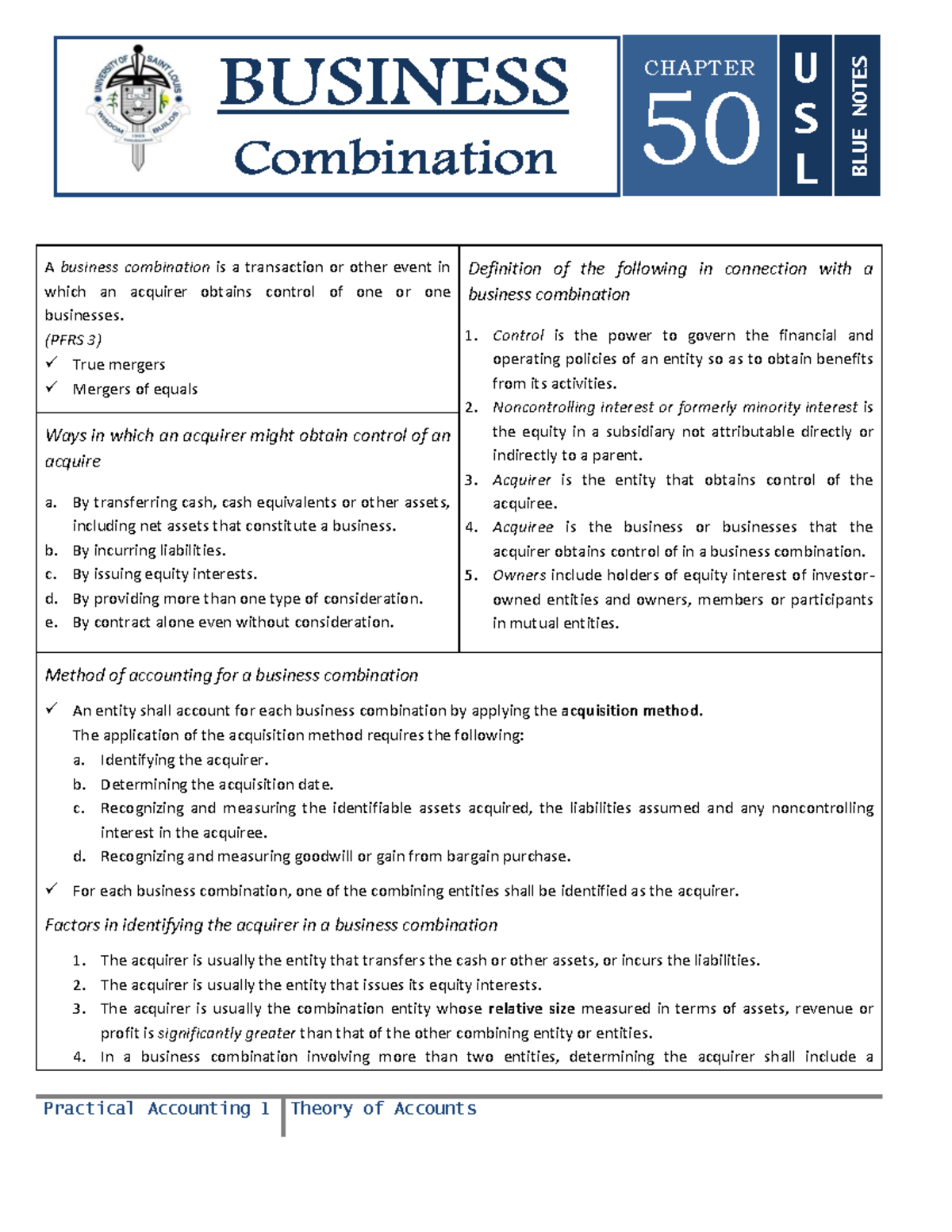 50 USL Blue Notes: Business Combination Overview and Accounting ...