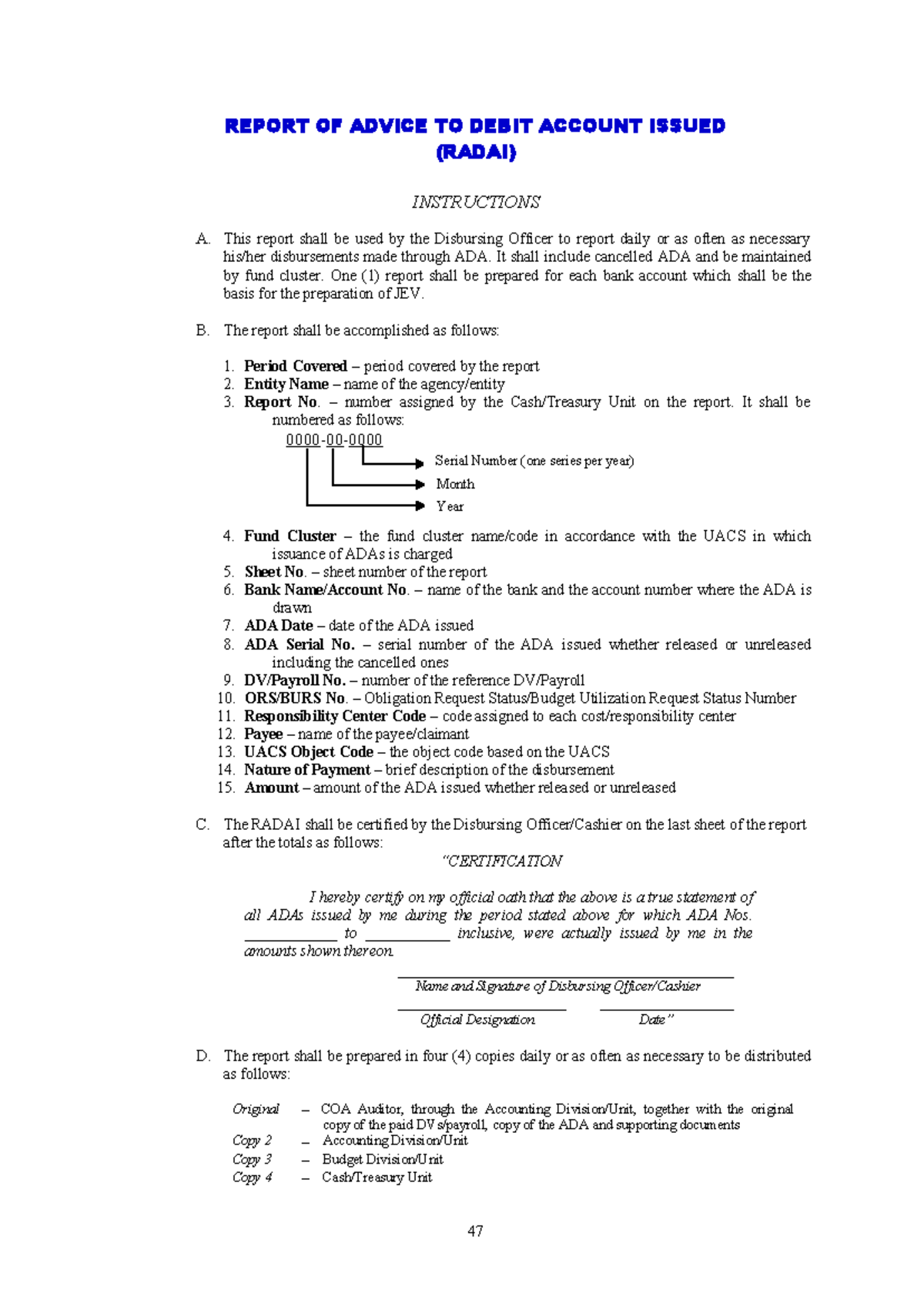 Appendix 13 - RADAI Instructions for Daily Disbursement Reporting - Studocu
