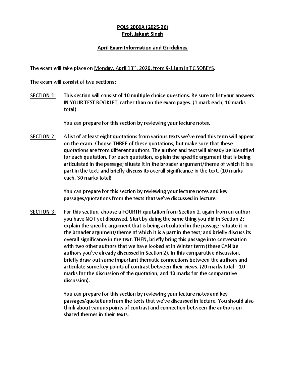 POLS 2000 Final Exam Info & Guidelines (April 2026) - Studocu