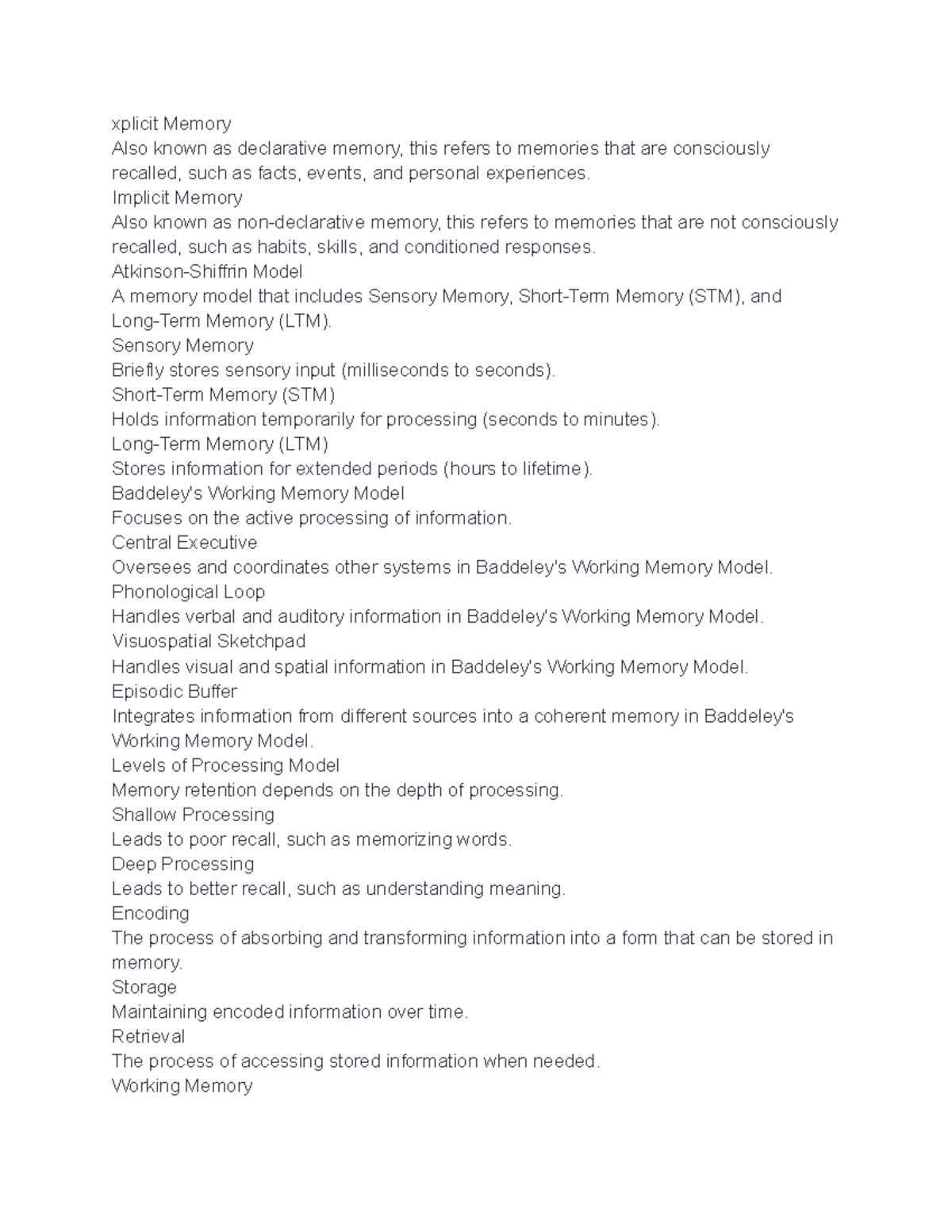 anatomy and phsiology - xplicit Memory Also known as declarative memory ...