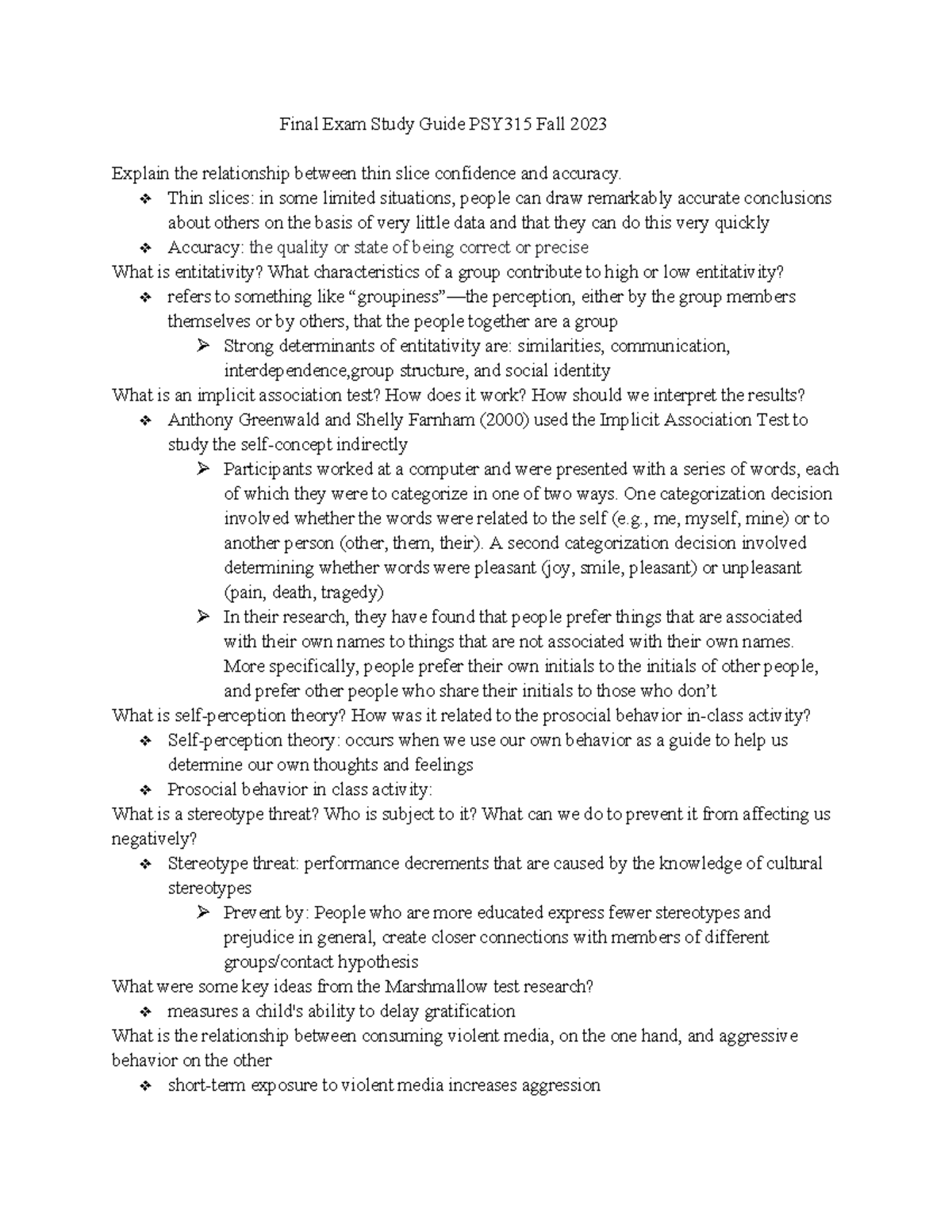 Final Exam Study Guide for PSY315: Key Concepts and Theories - Studocu