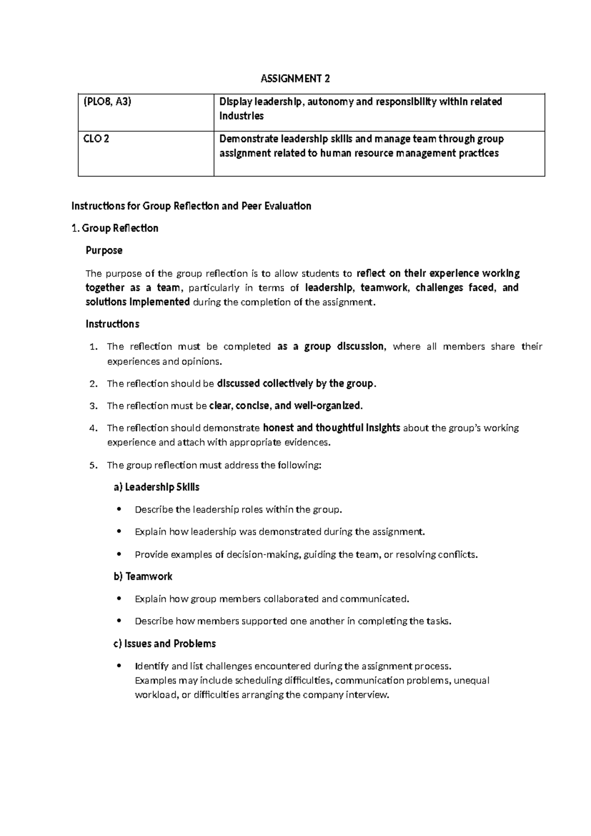 Assignment 2 (PLO8, A3) Group Reflection on Leadership & Teamwork - Studocu