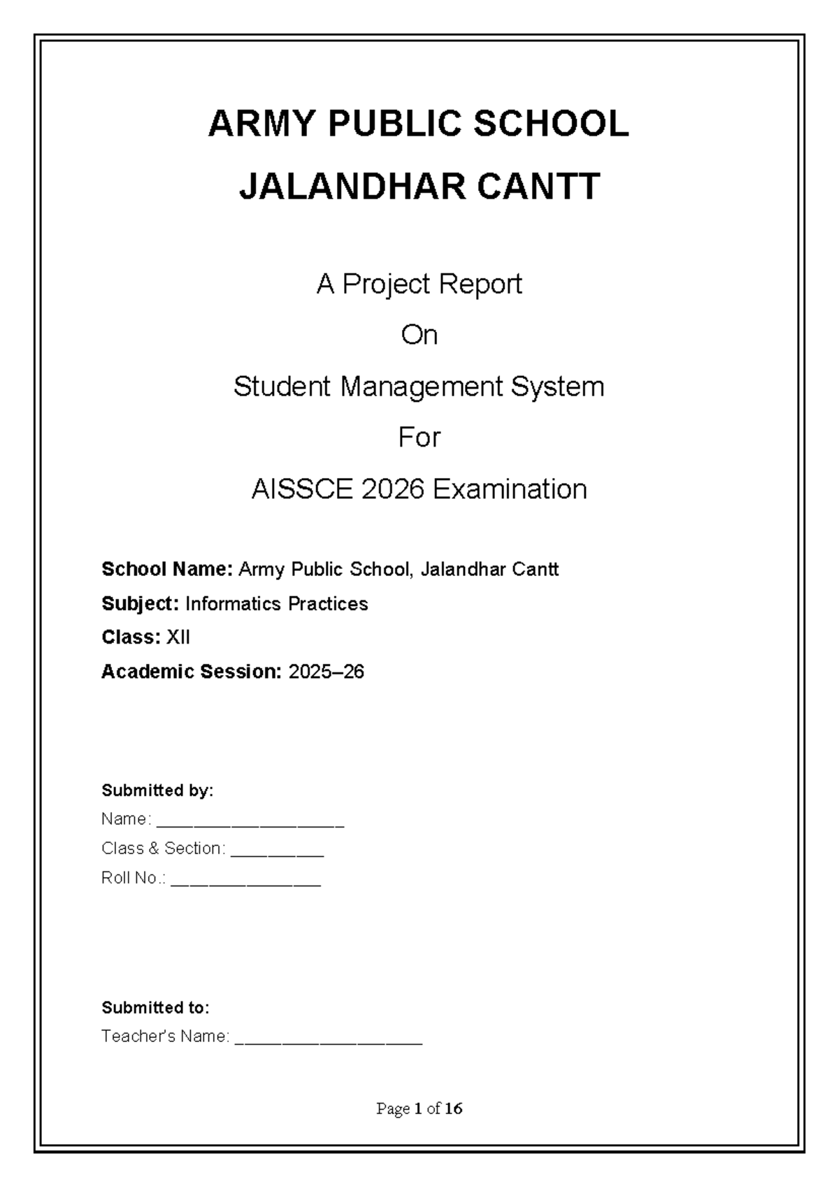 AISSCE 2026 Project Report: Student Management System for Class XII ...