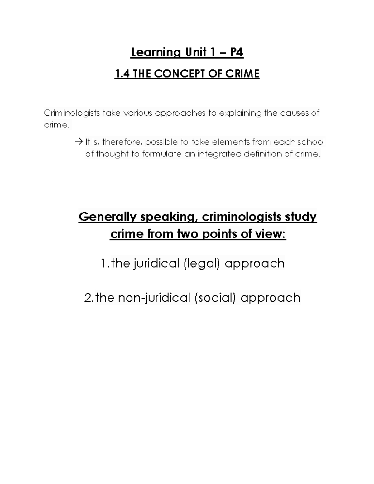 Unit 1 P4: Understanding the Concept of Crime in Criminology - Studocu