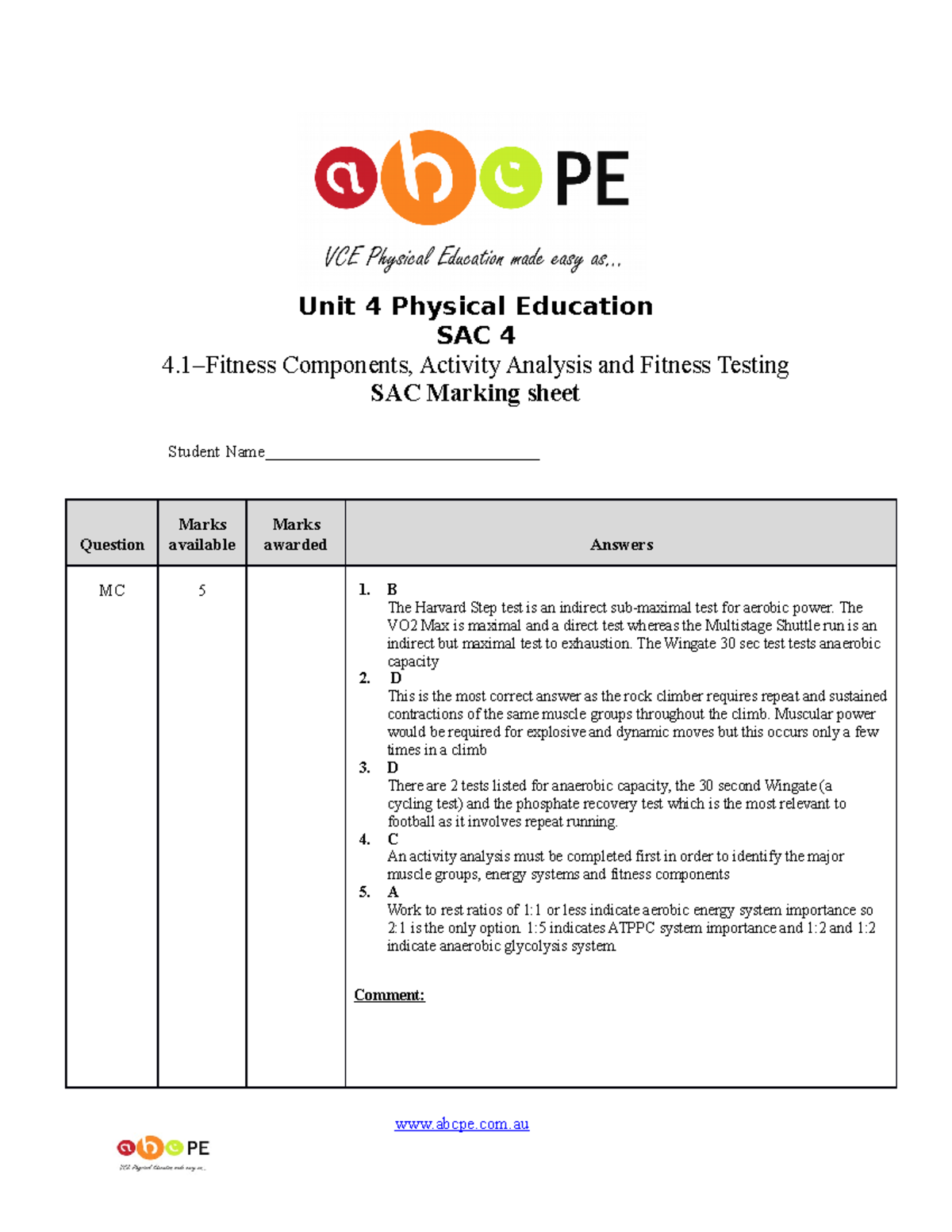 4 - fitness components - Unit 4 Physical Education SAC 4 4–Fitness ...