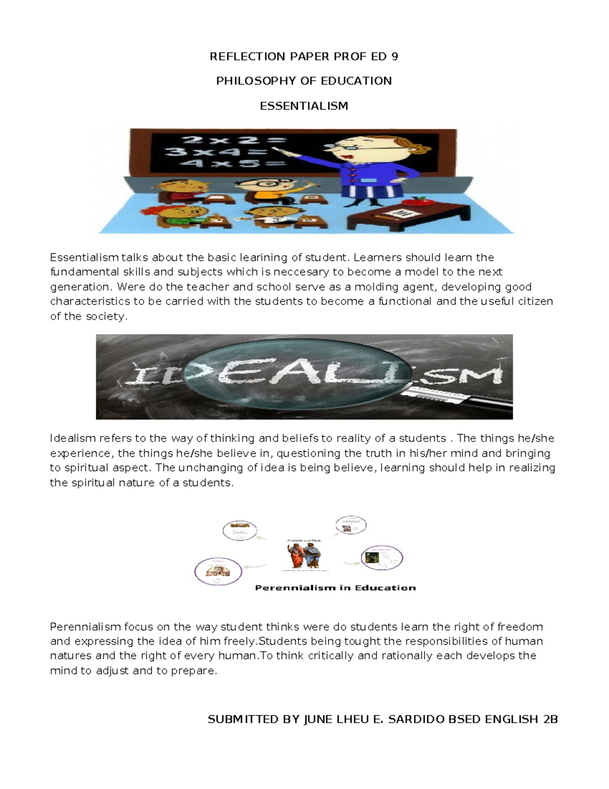 Reflection Paper PROF ED 9 - REFLECTION PAPER PROF ED 9 PHILOSOPHY OF ...