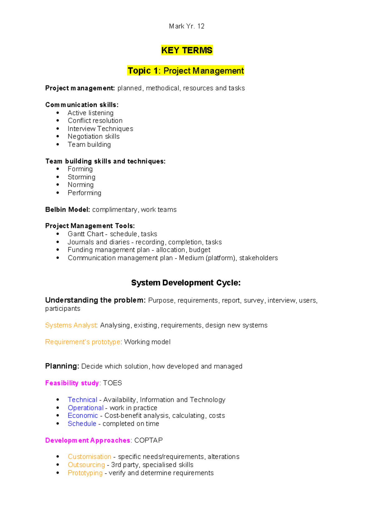 IPT Revision: Year 12 Key Terms on Project Management and Multimedia ...