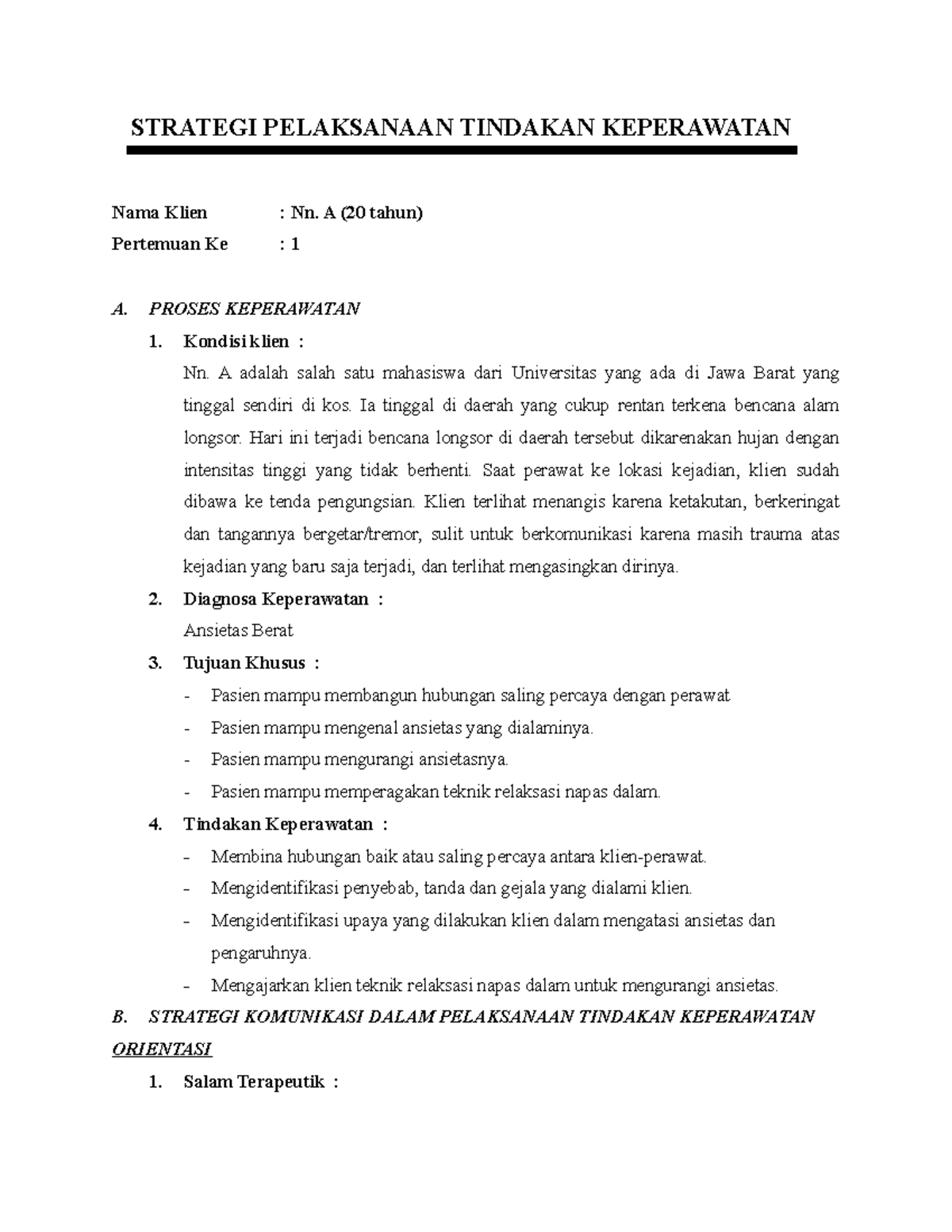 Format SP Keperawatan Pasien Ansietas: Strategi Pelaksanaan ...