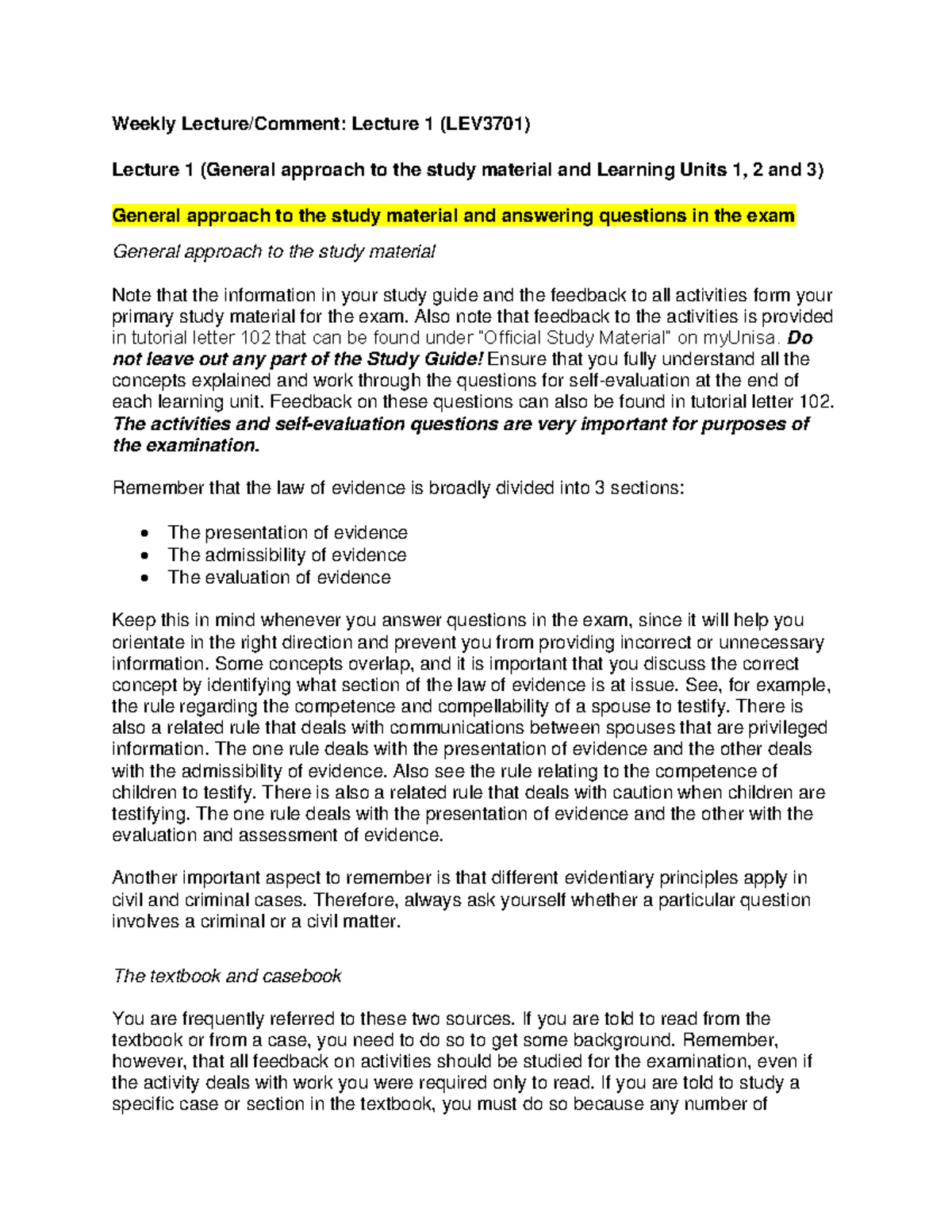 LEV3701 Lecture 1 - Notes and answers - Weekly Lecture/Comment: Lecture ...