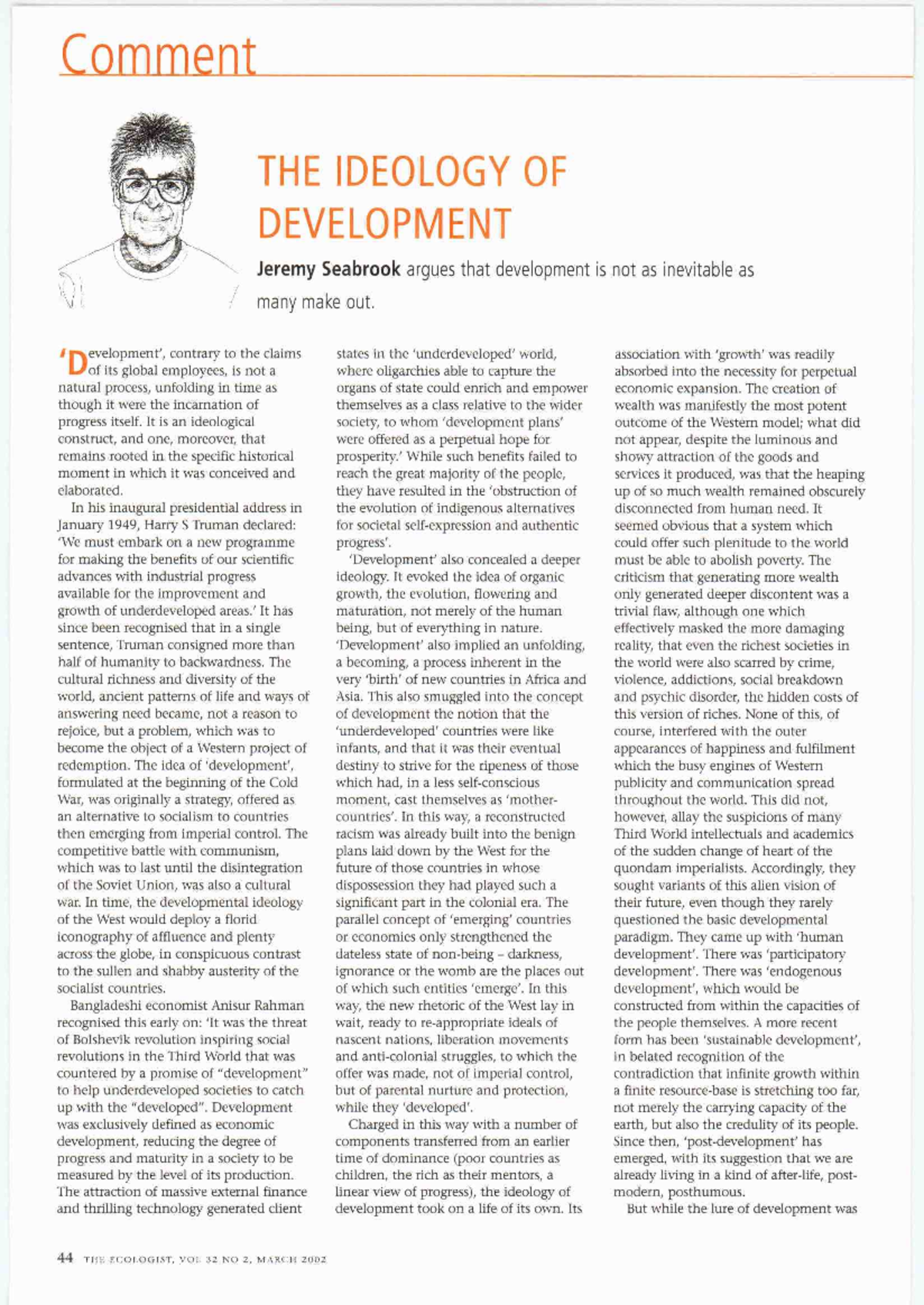 The Ideology of Development: A Critical Analysis (Course Code: ABC123 ...