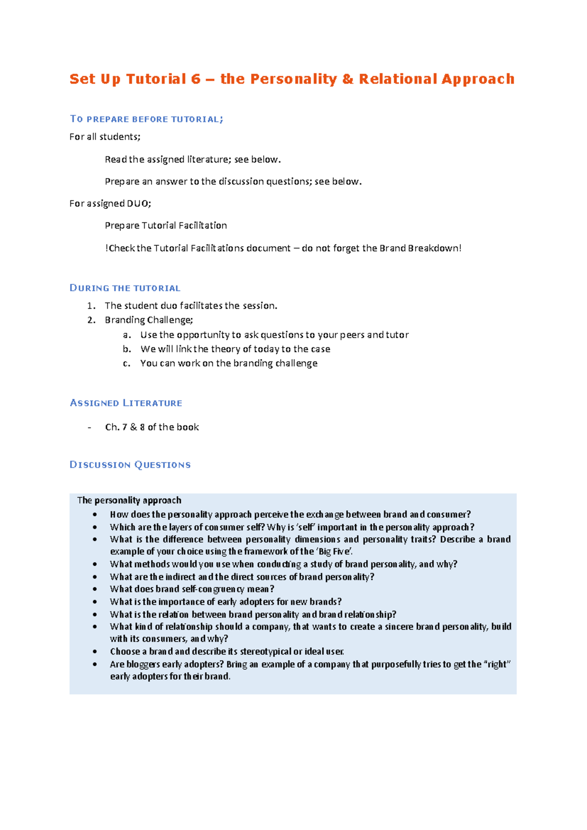 Tutorial 6 Setup: Personality Relational Approach Preparation Guide ...