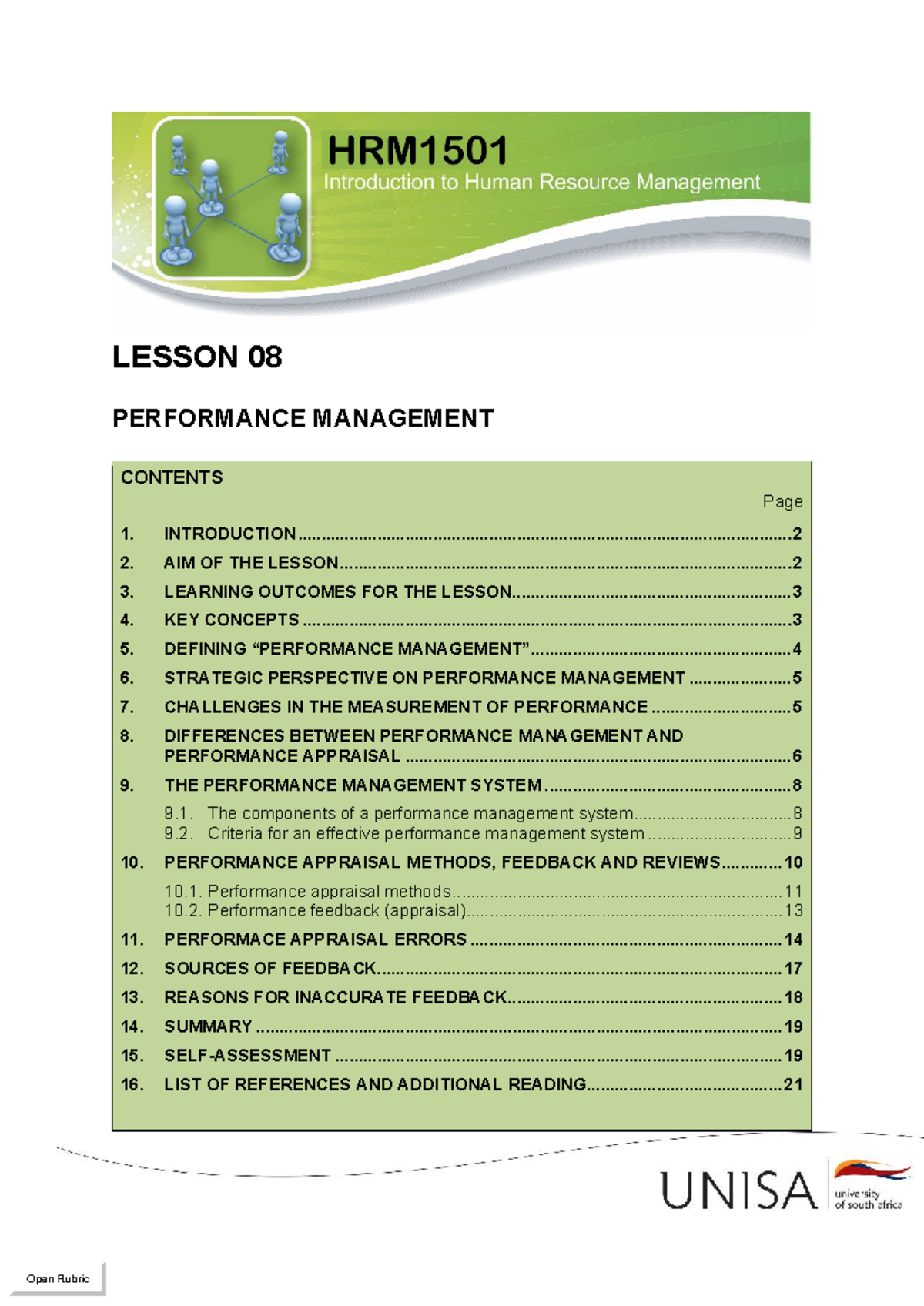 Performance Management Overview: Lesson 08 - HRM1501 - Studocu
