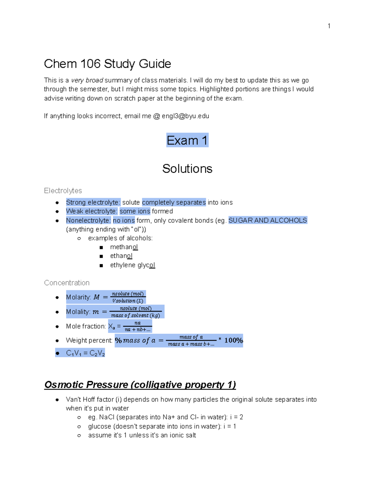 Chem 106 Study Guide: Exam 1 Overview - Studocu