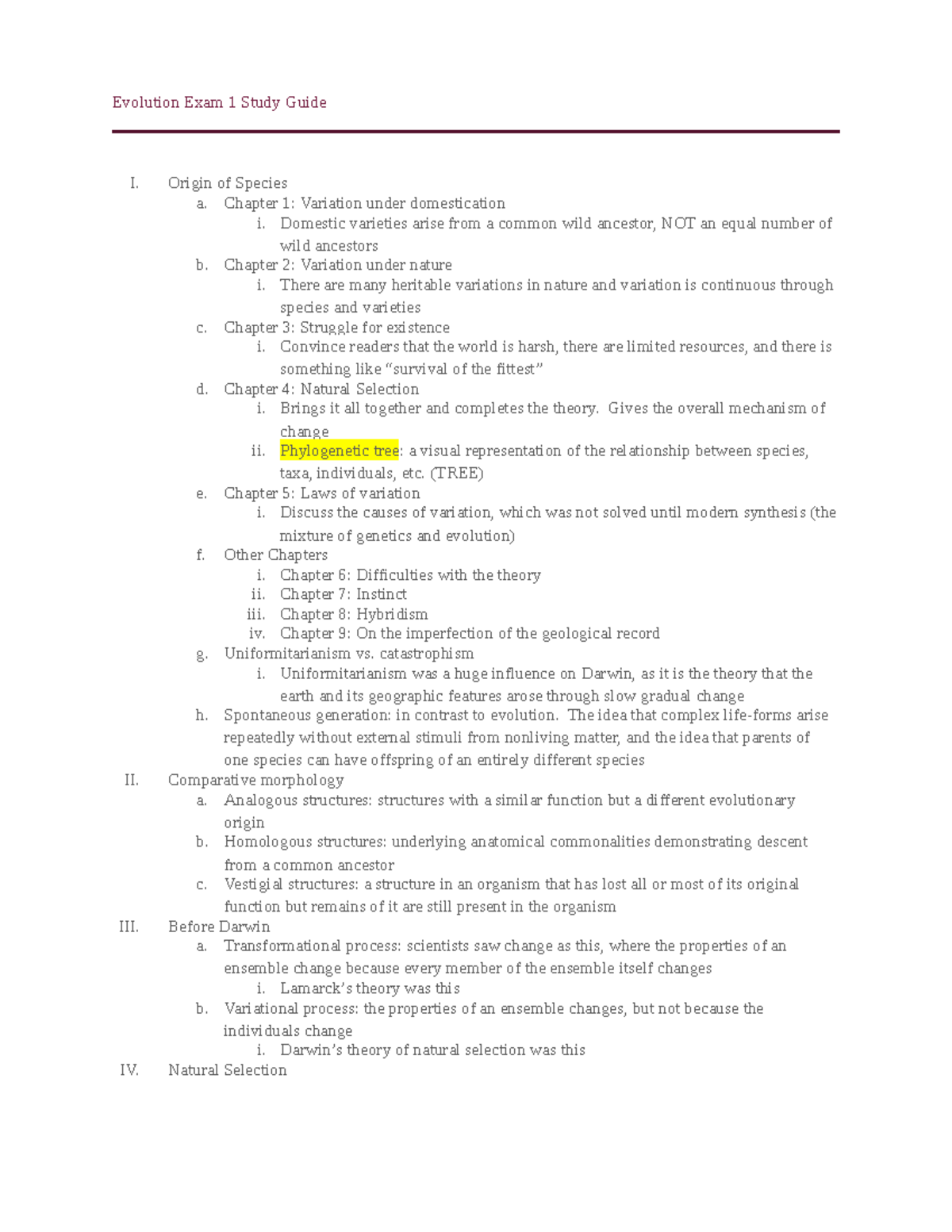 Evolution Exam 1 Comprehensive Study Guide and Key Concepts - Studocu