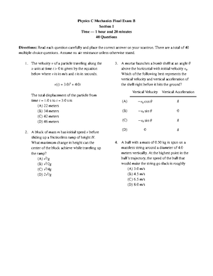 [Solved] I want the answer of AP physics c mechanics practice exam 2 ...